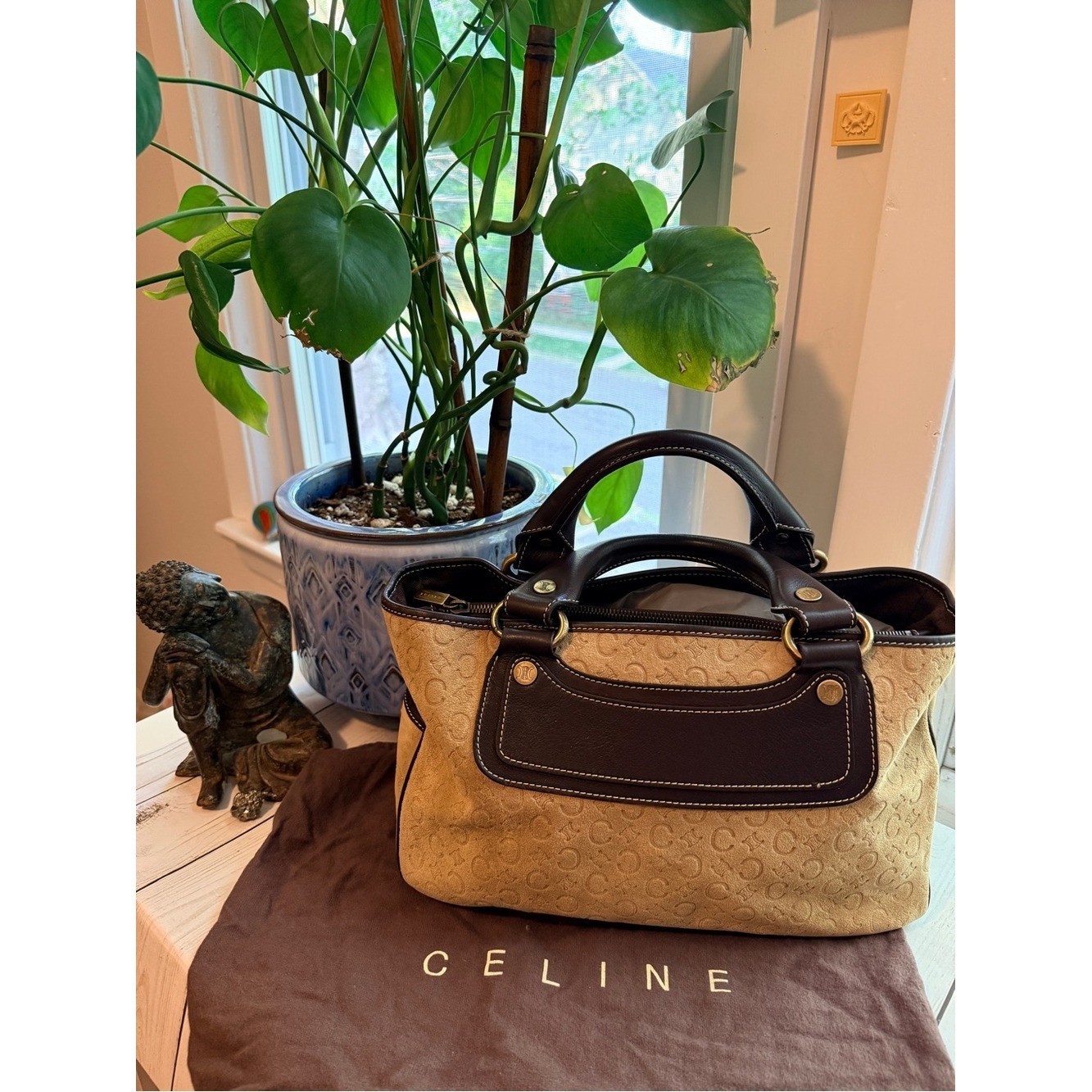 Celine | Vintage Boogie Bag in Tan C Macadam Embossed Suede