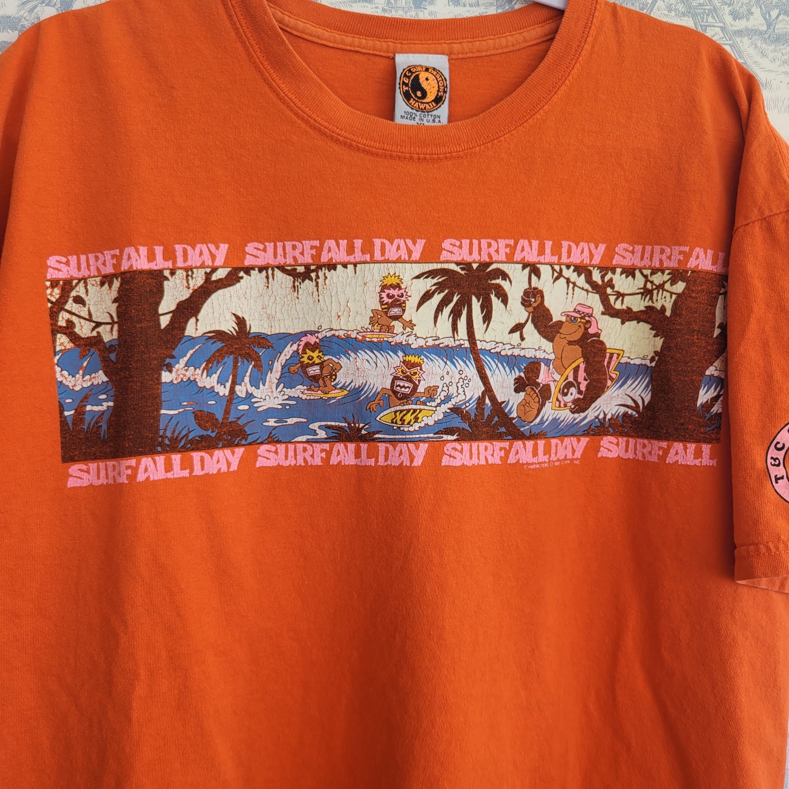T&C Surf Design Hawaii T Shirt 1987 Surf All Day Rage All Night Da Boys Vtg Oran