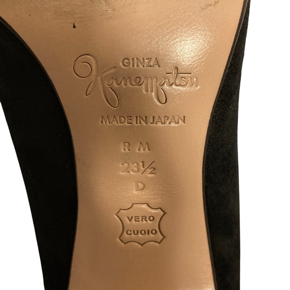Ginza Kanematsu Suede Ribbon Open-Toe Pumps, Size 9.3, Black Women USED