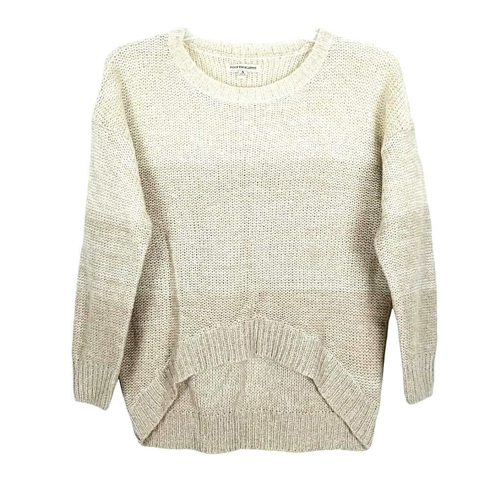 Poof Excellence Sweater Women Small Cream Tan Ombre Stripe Hi Lo Knit Pullover
