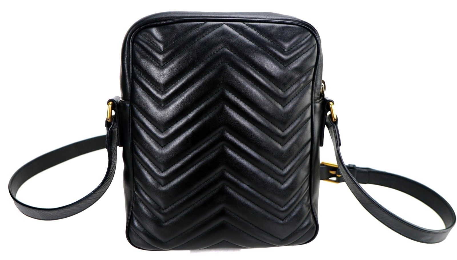 Authentic GUCCI Black Marmont Leather Crossbody Zip-Top Messenger Bag Italy