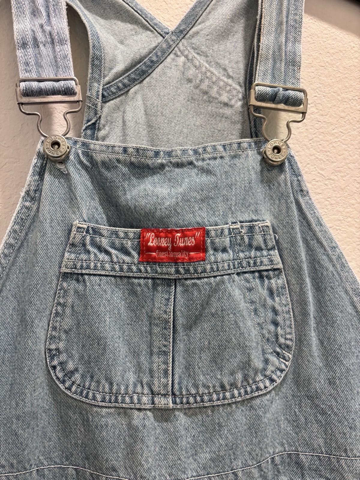 Warner Bros. Looney Tunes Denim Overall Romper Embroidered Blue Women’s S