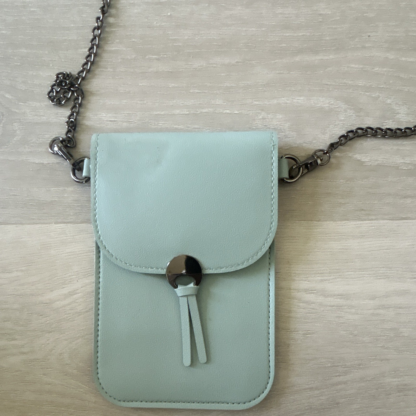 Savetthegirls Mint blue ID/Document Holder Wallet w/ Chain Strap & ID Window