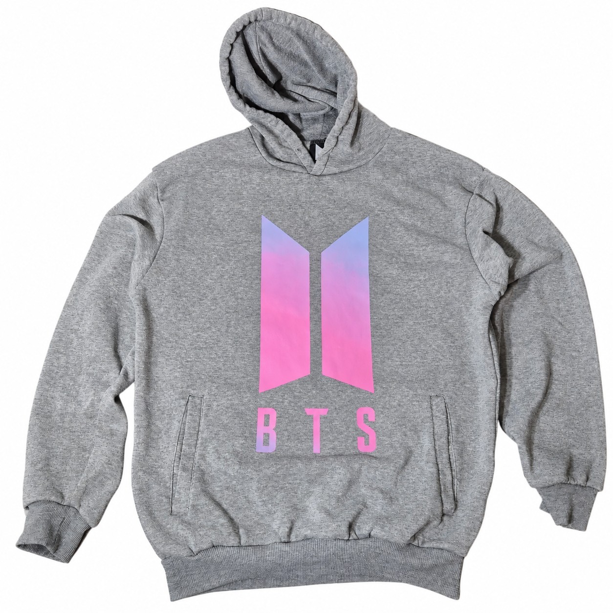 BTS Hoodie Large Grey Pink Gradient Logo Rap Monster Jung Kook V JIN SUGA JIMIN