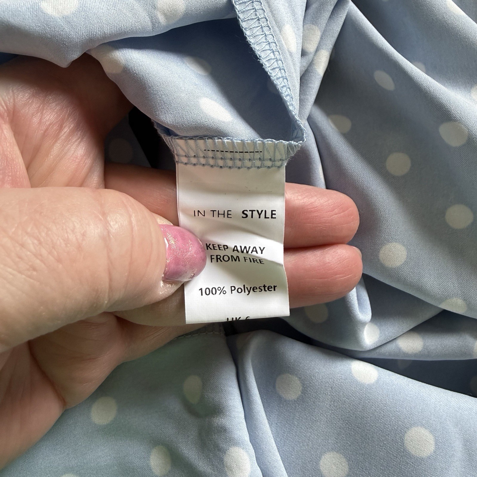 In The Style Blue Polka Dot Satin Dress UK 6 BNWT Strappy Ruffle Cowl Neck