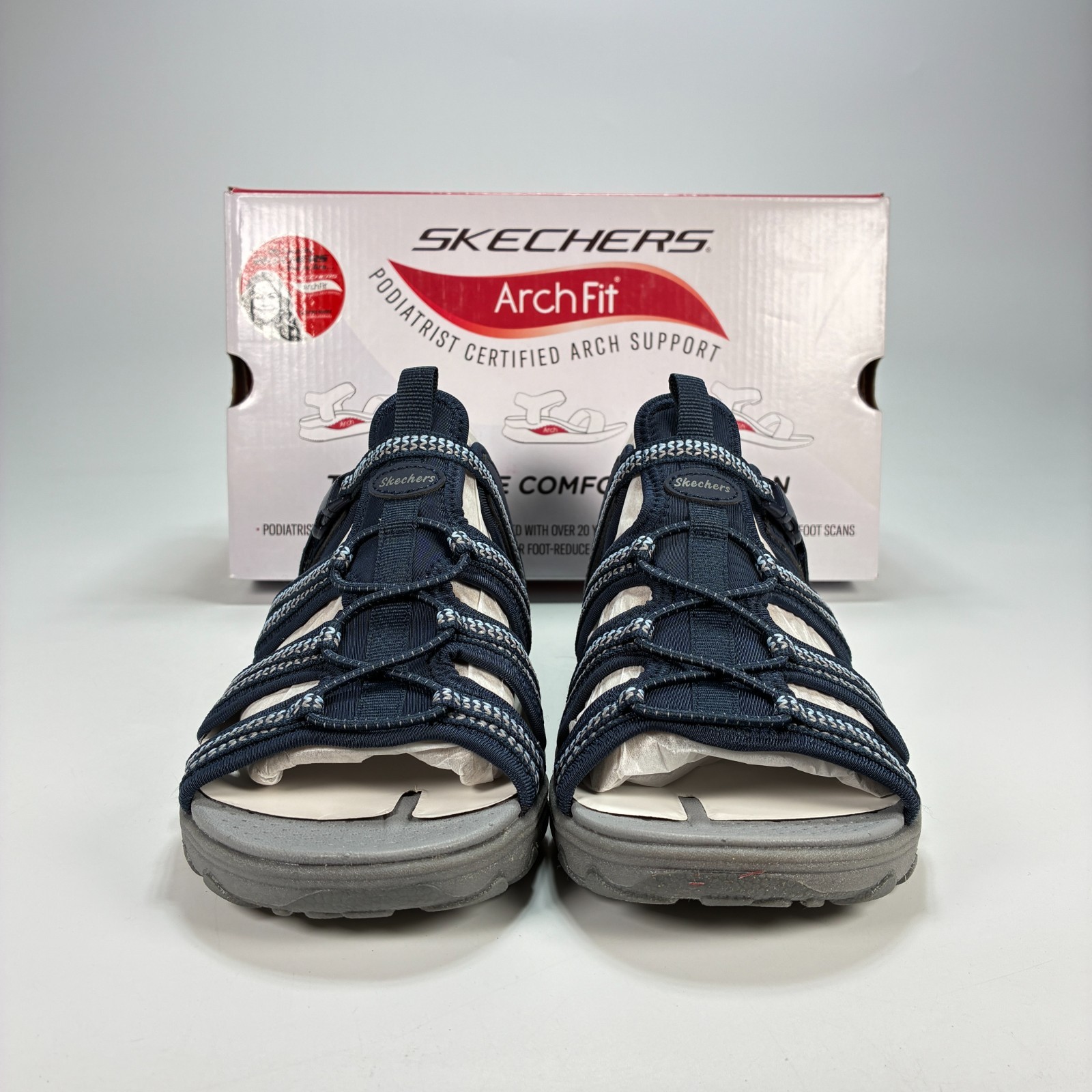 Skechers Arch Fit Reggae Groundbreaking Navy Fisherman Sandals Women’s Size 8
