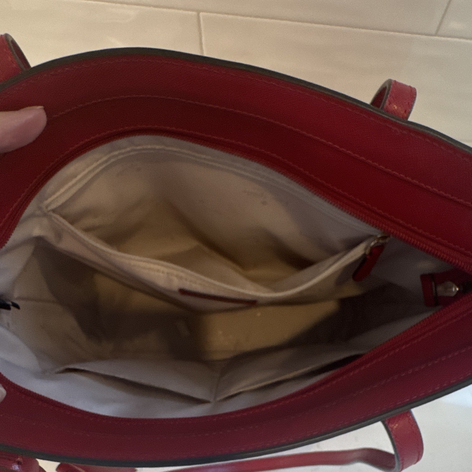 Kate Spade New York Red Large Tote Shoulder Strap Open Top Lined Tassel