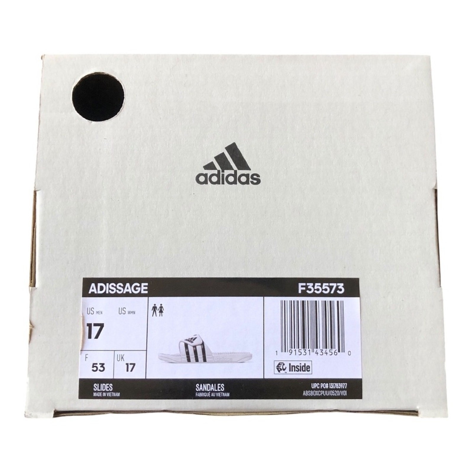 Adidas Adissage Massage Slides White Black Post Workout Recovery Sandals Size 17