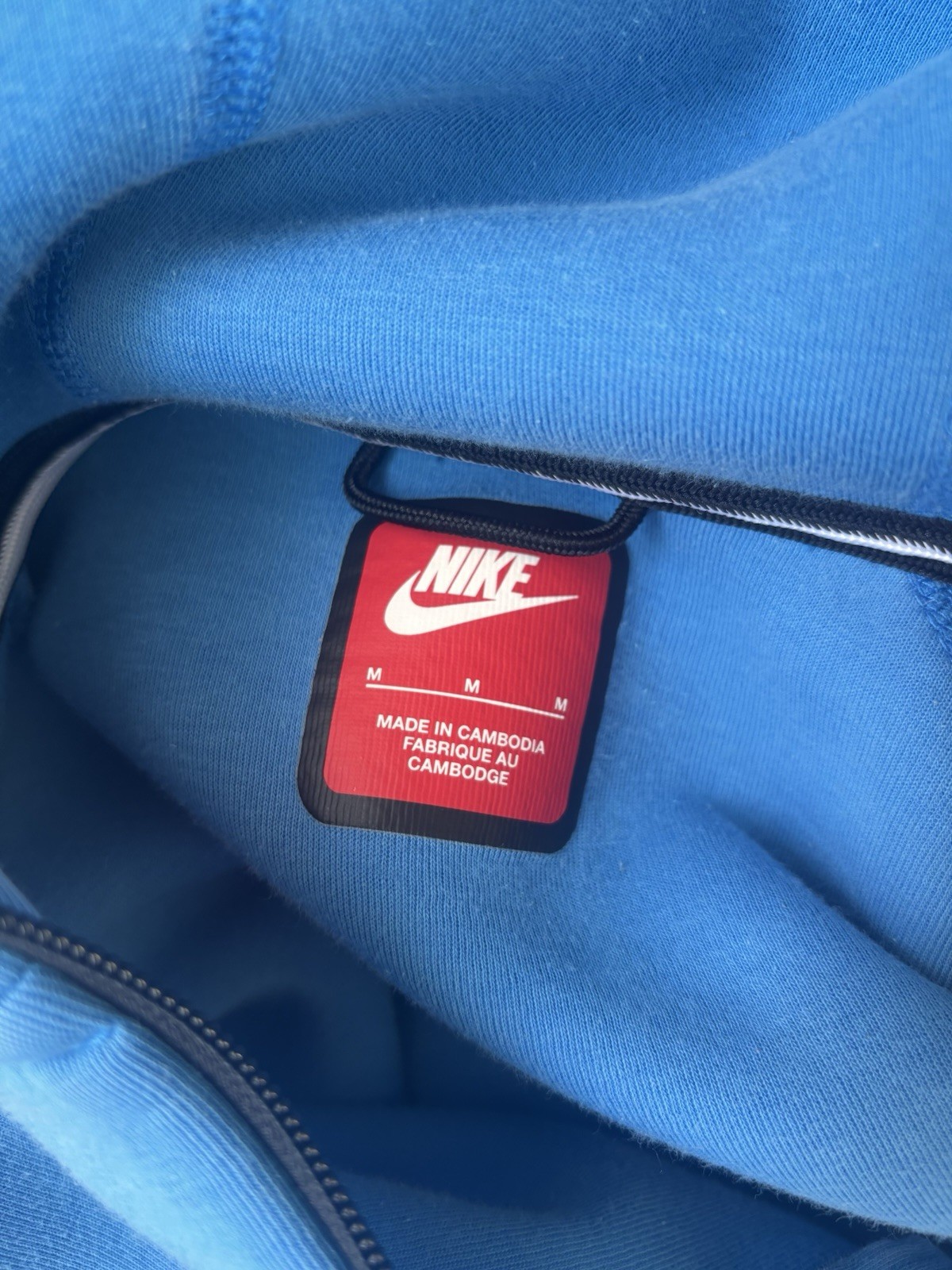Nike Men’s Blue Solid Full Zip Fleece Hoodie M Logo Pockets Cotton