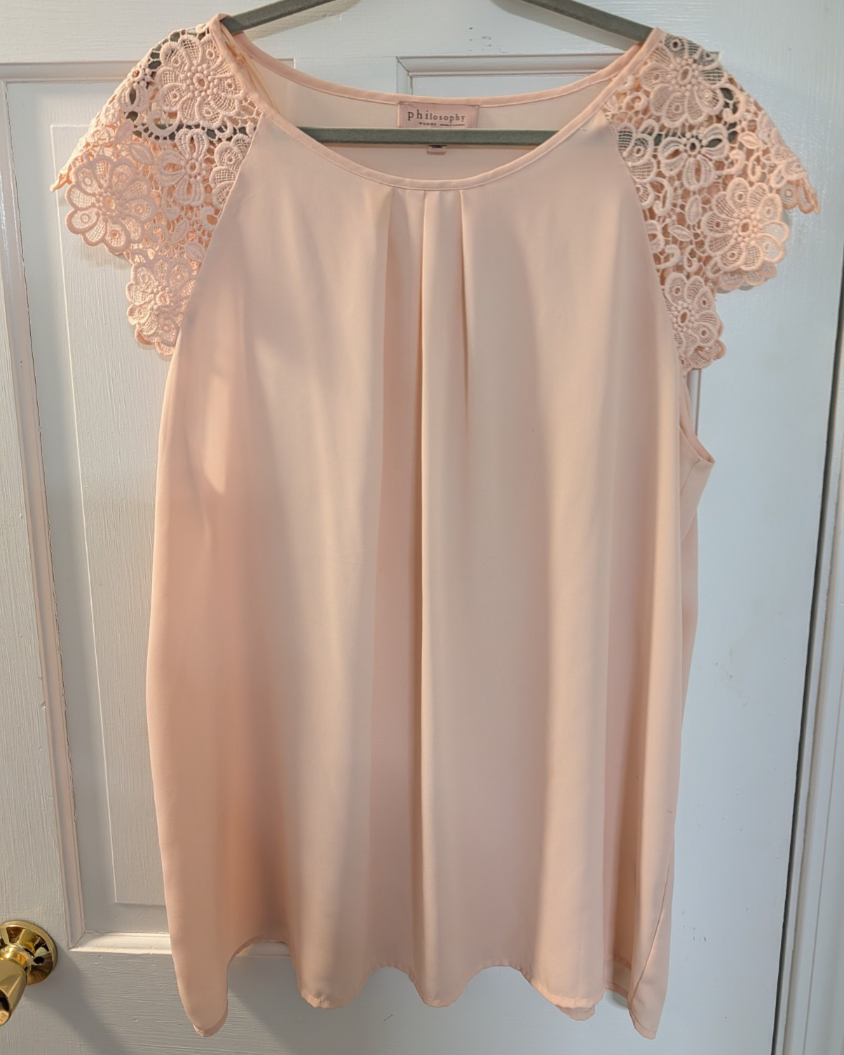 Philosophy Women’s Plus 2X Pink Solid Lace Cap Sleeve Scoop Neck Blouse Top