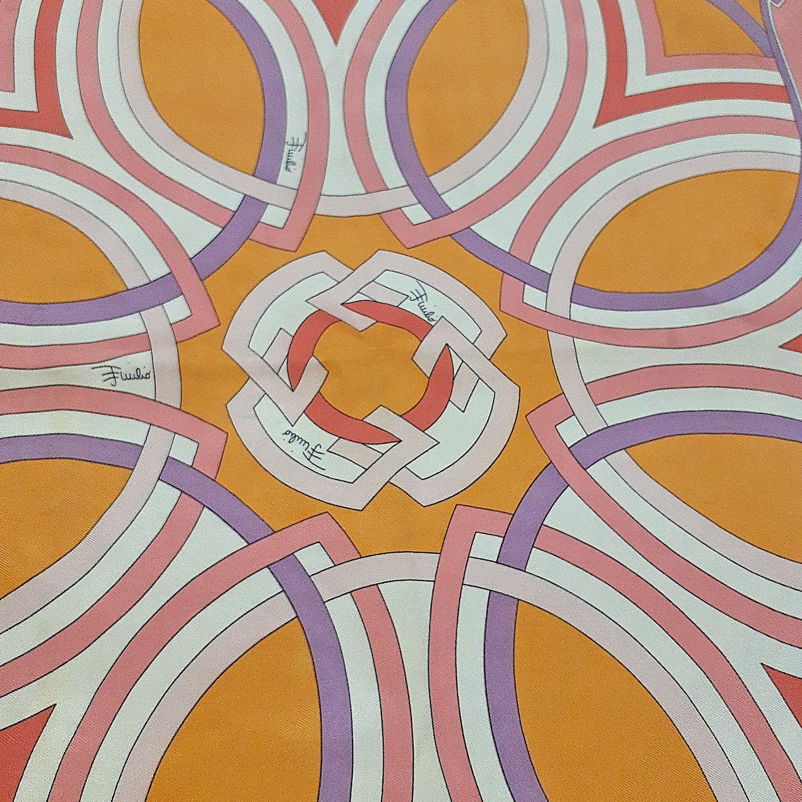 Emilio Pucci Silk Pocket Chief Mini Scarf Pink Orange Geometric Flower 40×41cm