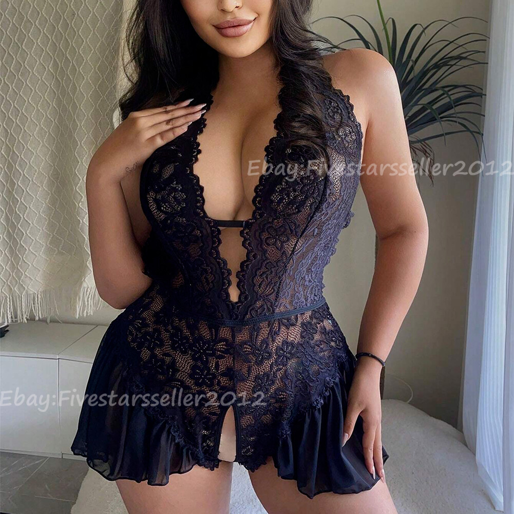 Women Lace Sexy Lingerie Nightwear Babydoll Sleepwear Bodysuit Dress Plus Size