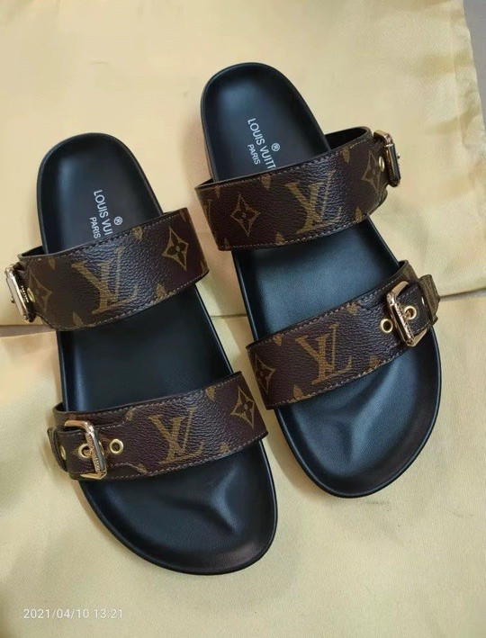 Louis Vuitton Monogram Leather Slide Sandals Buckle Strap Brown/Black 8