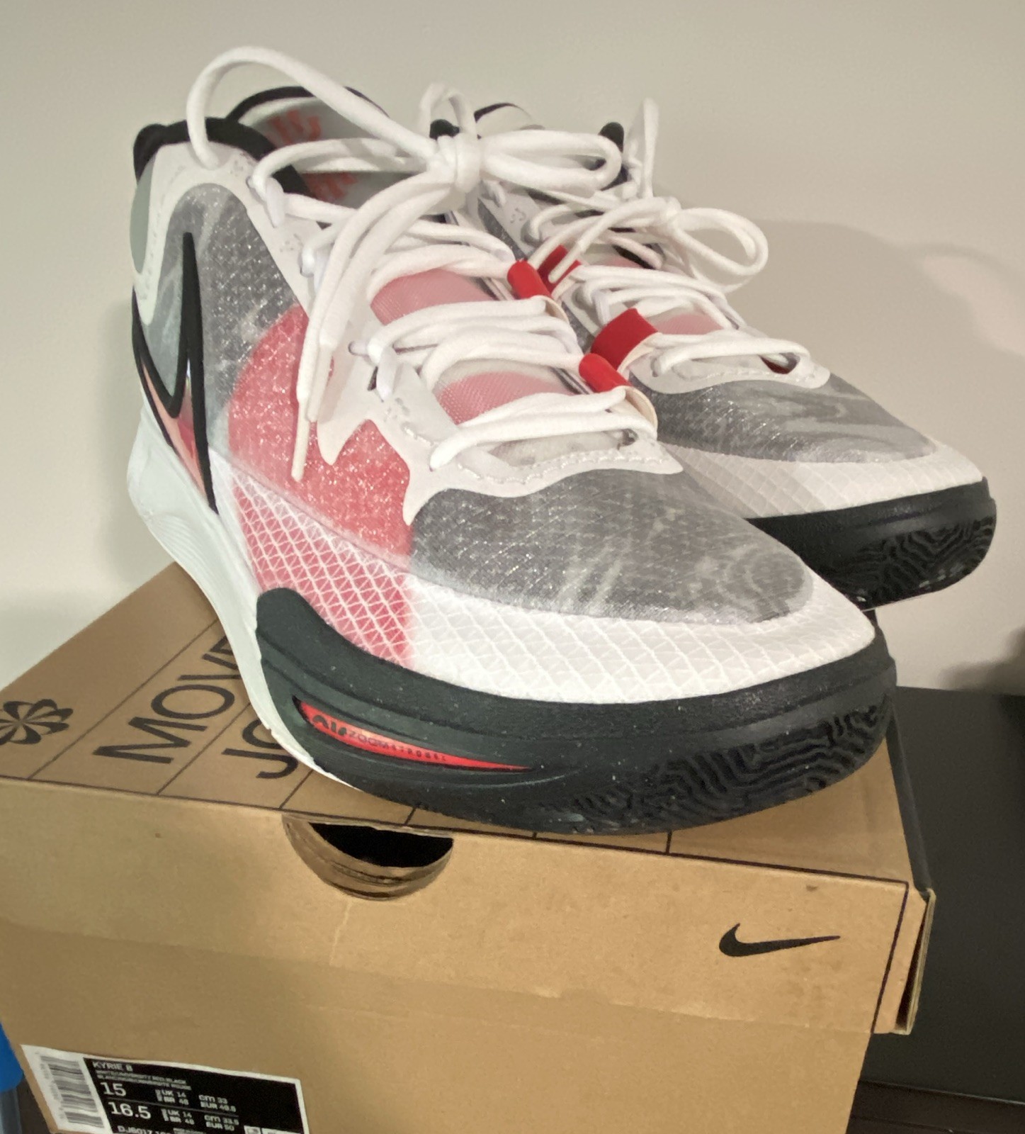 Nike Kyrie 8 Low Top Lace Up Sneakers White/Gray/Red/Black Men’s 15
