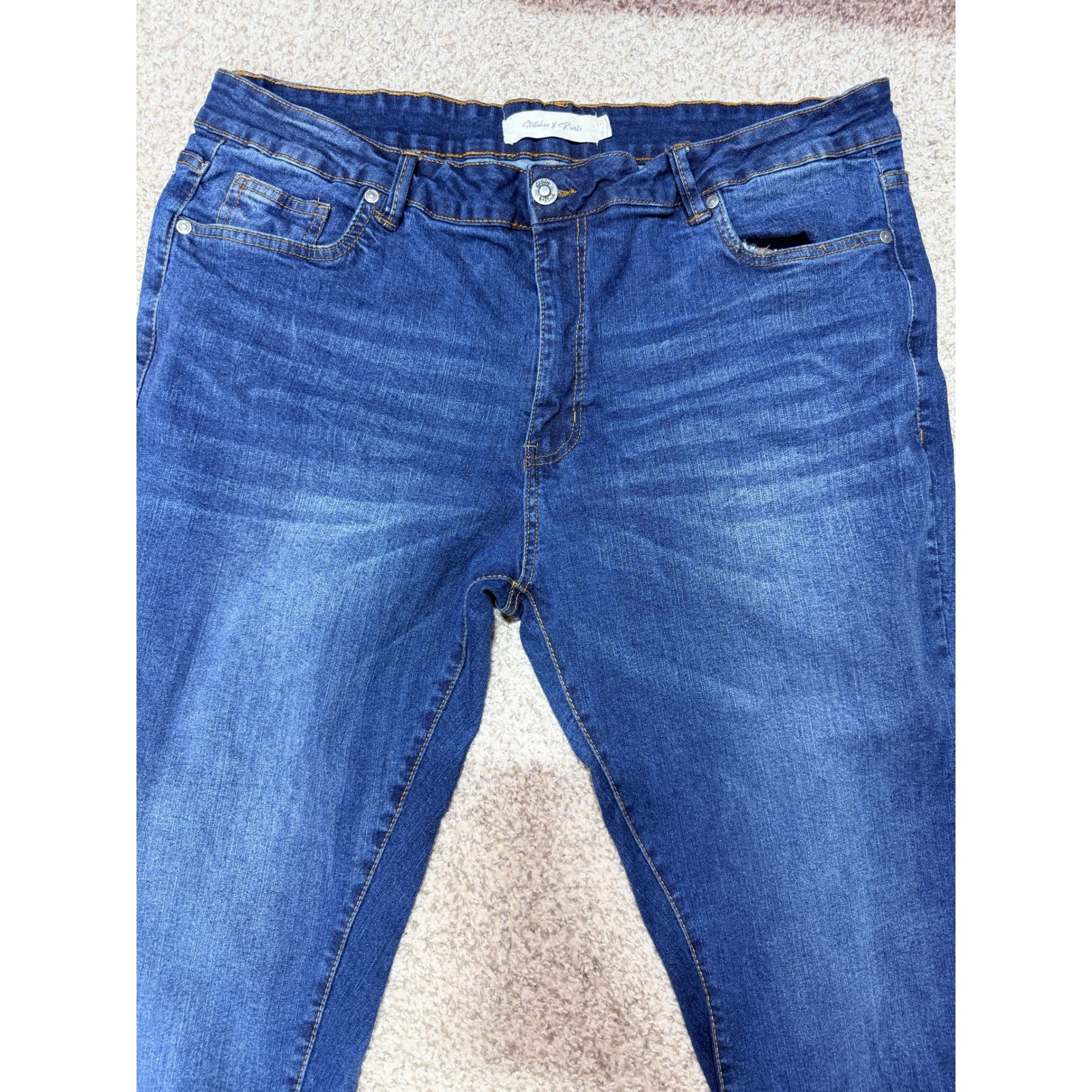 Stitches & Rivets Denim Jeans Mens 40 x 31 Blue Straight Leg Stretch Workwear