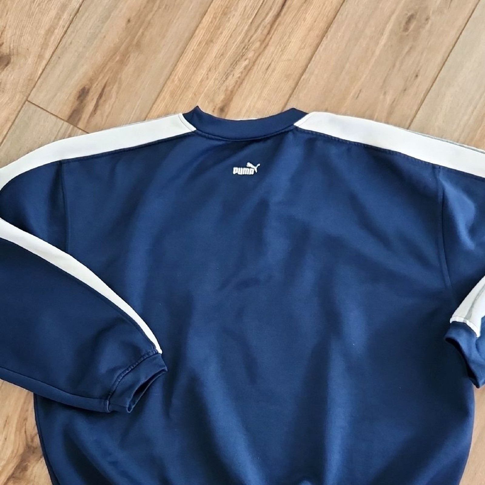 Puma Men’s Blue Sweatshirt White Stripes Embroidered Stitching Logo Size XXL