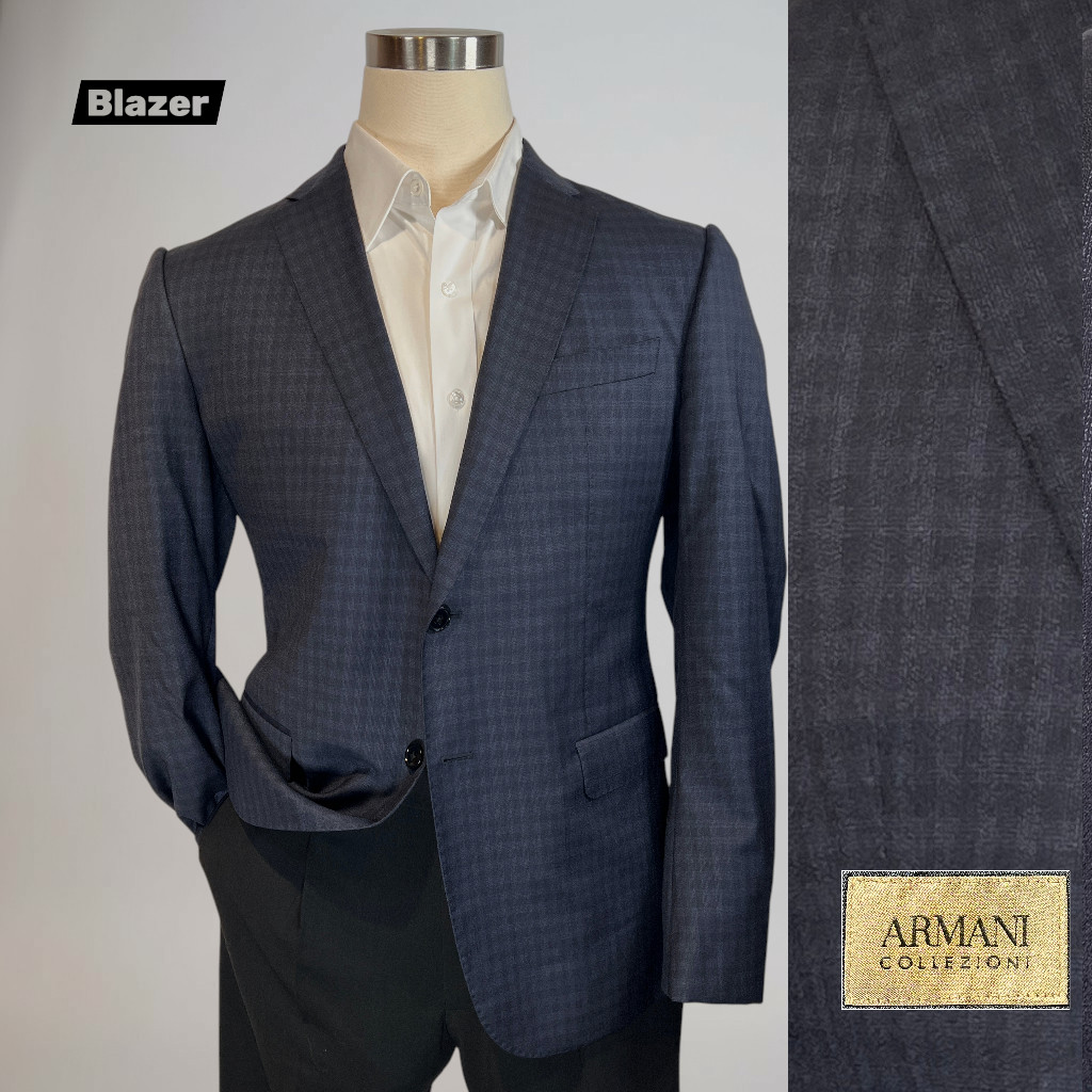 Armani Collezioni M-Line 42-44R Blue Check Plaid Designer Blazer Sport Coat
