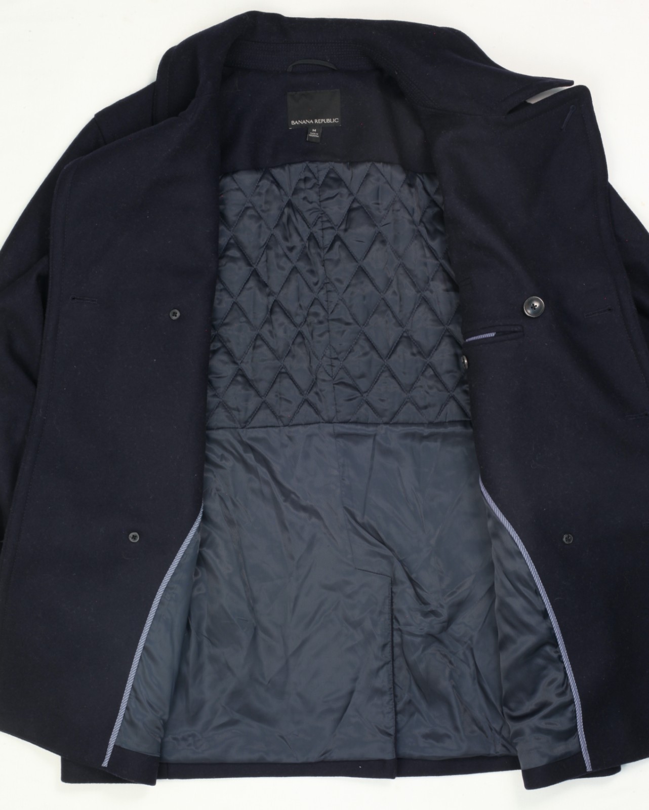 Banana Republic Pea Coat Mario Bellucci M Italian Fabric Wool Quilted Lining