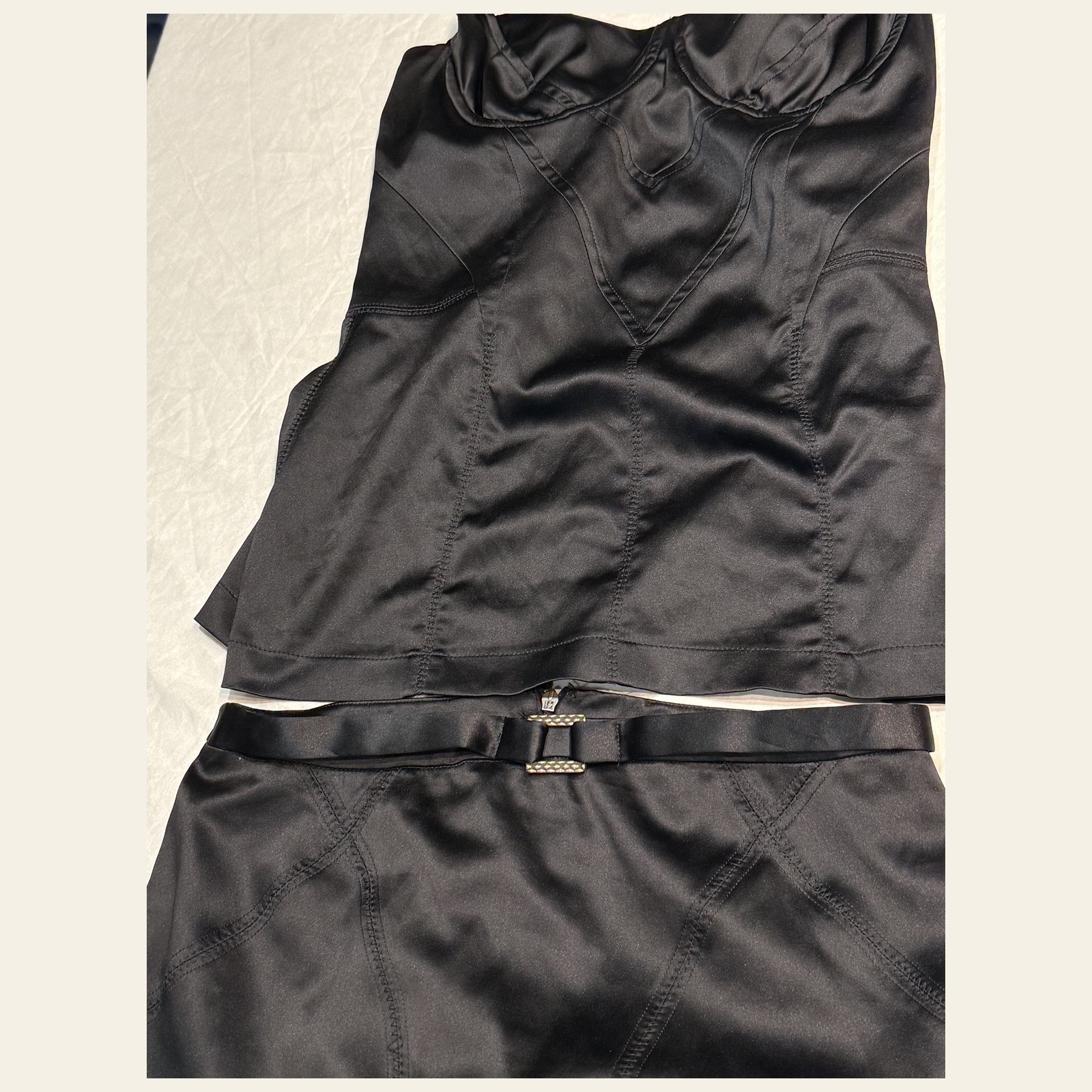 Just Cavalli Black Satin Corset Bustier Top Mermaid Maxi Skirt Set IT 44 42