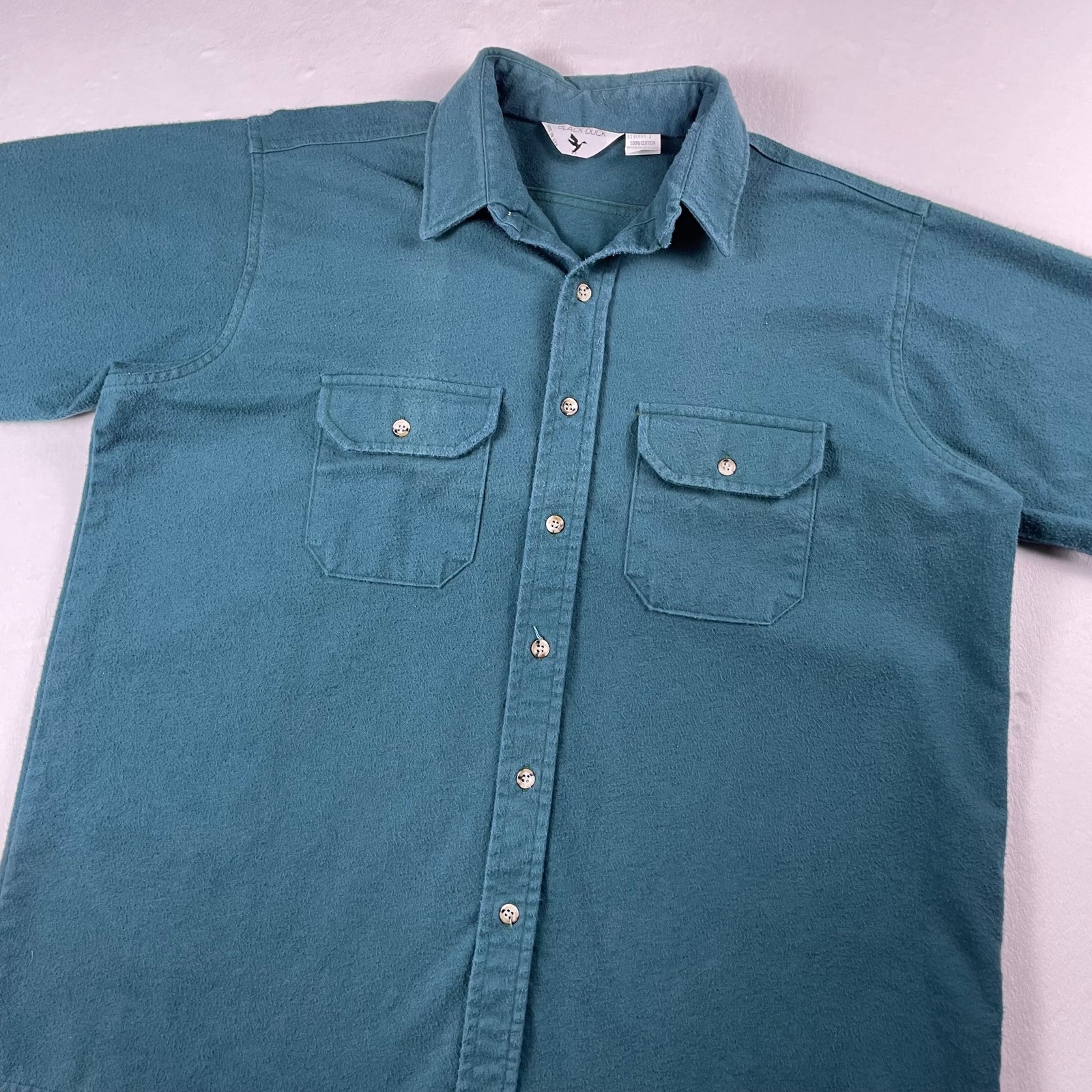 Vtg 90s Black Duck Chamois Shacket XL Green Flannel Button-Up Shirt Jacket USA