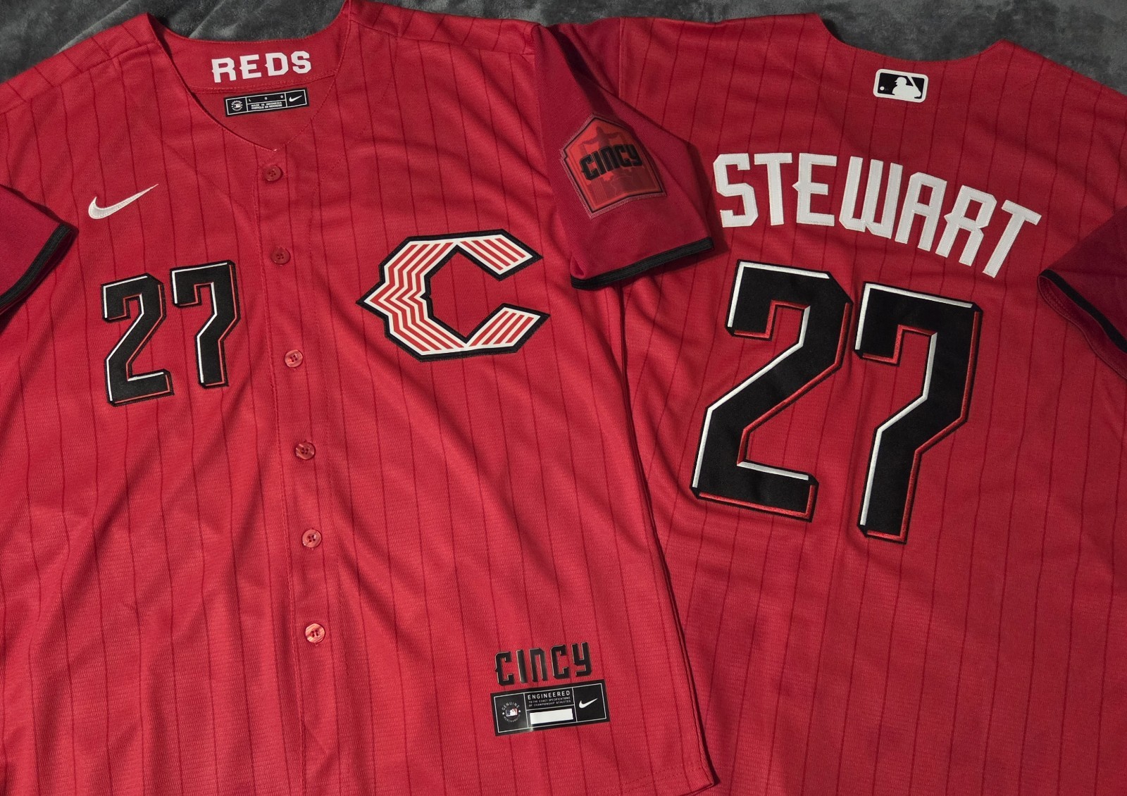 Fast Free Shipping! Large Sal Stewart Cincinnati Reds Stitched Jersey 27