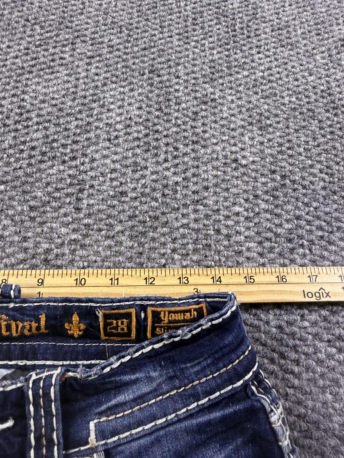 Rock Revival Jeans Womens 28 Blue Yowah Slim Boot Bootcut Distressed Embroidered
