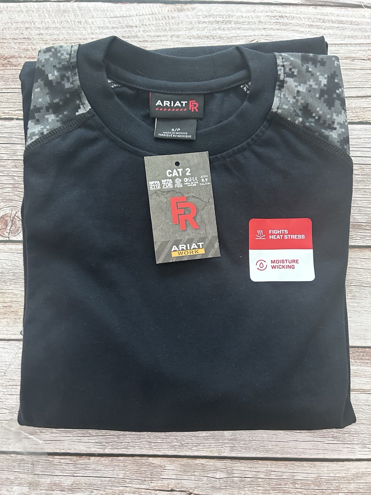 Ariat Men’s FR Baseball LS T-Shirt Black Digi Camo (Small) Brand New W/ Tags