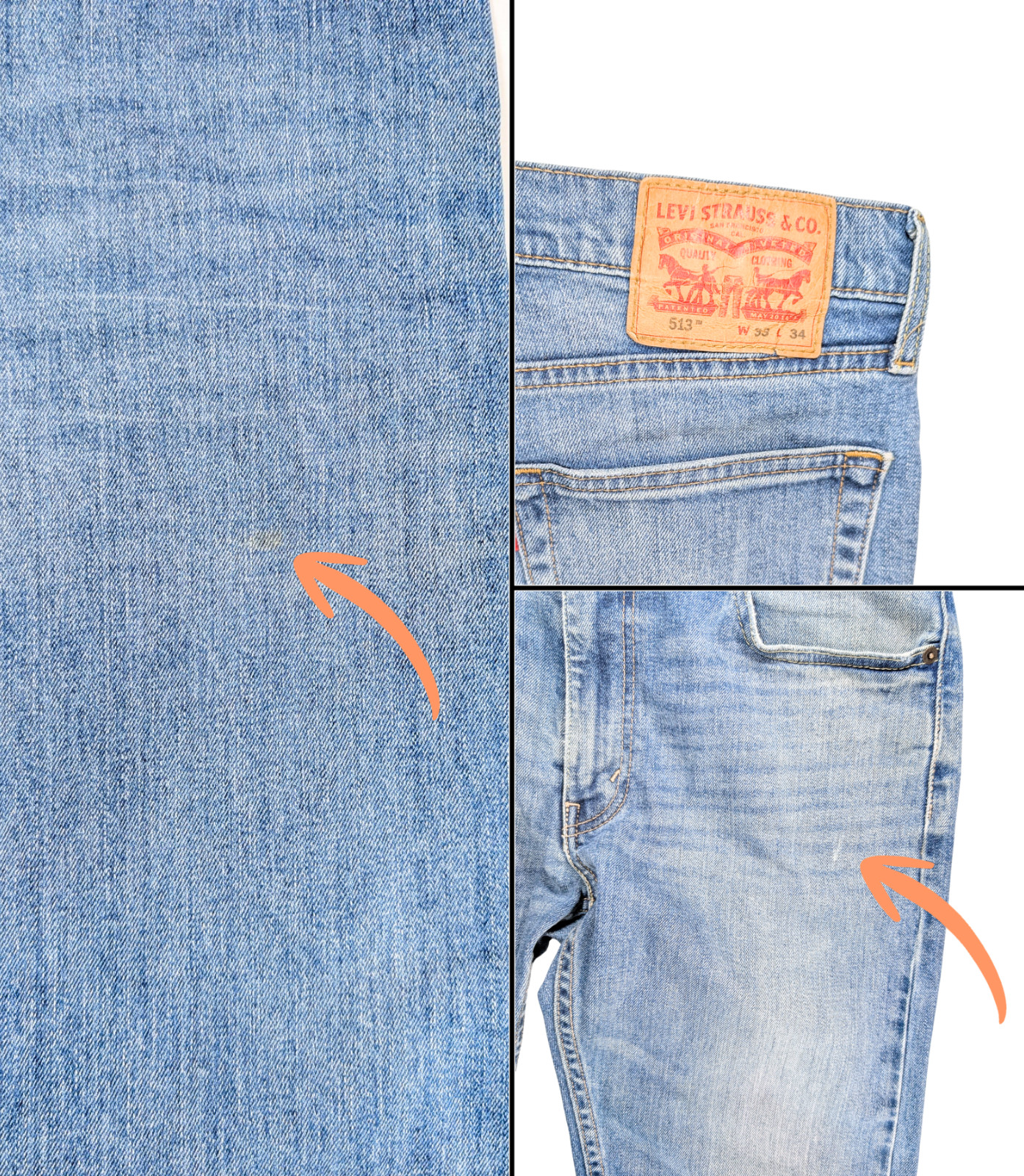 Levi’s 513 Men’s 33×34 Light Wash Slim Straight 5 Pocket Blue Jeans