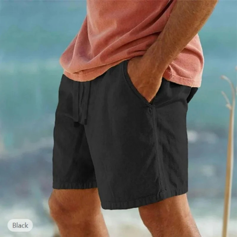 Summer thin linen shorts for men, loose and casual, five-inch pants, cotton and