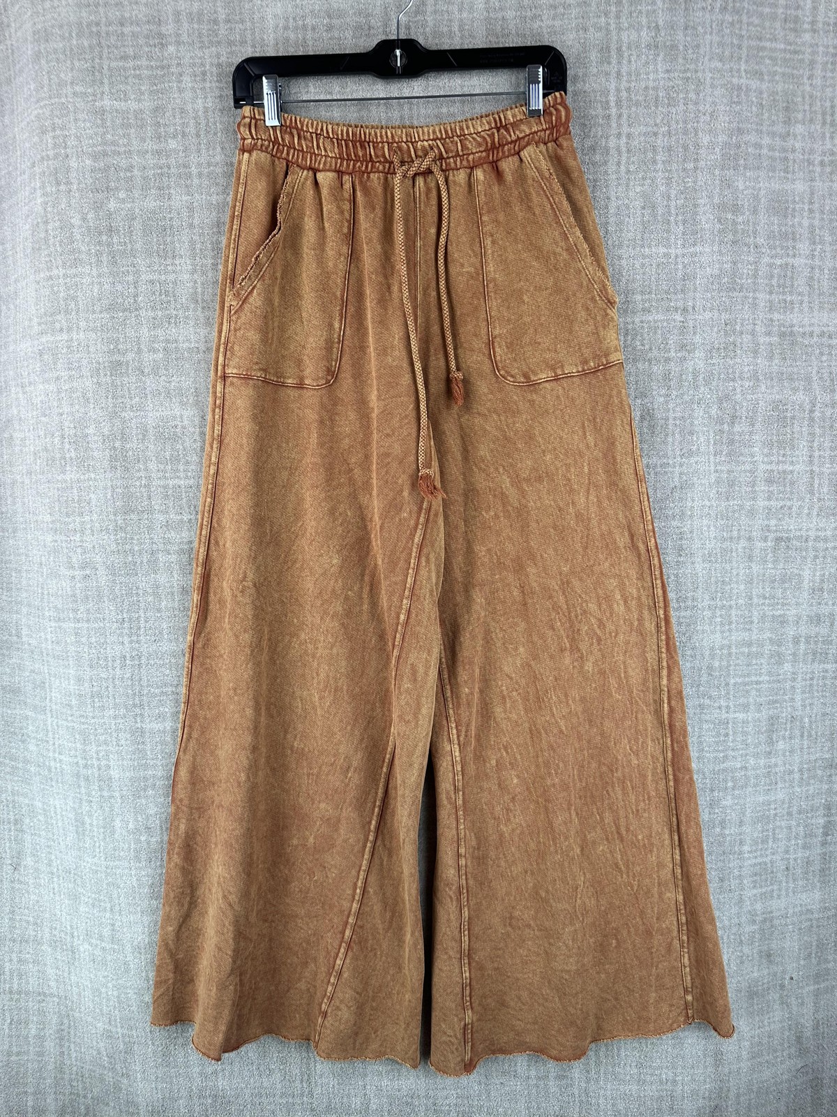 Three Bird Nest Pants Womens S Brown Harem Terry Cotton Pleated Drawstring