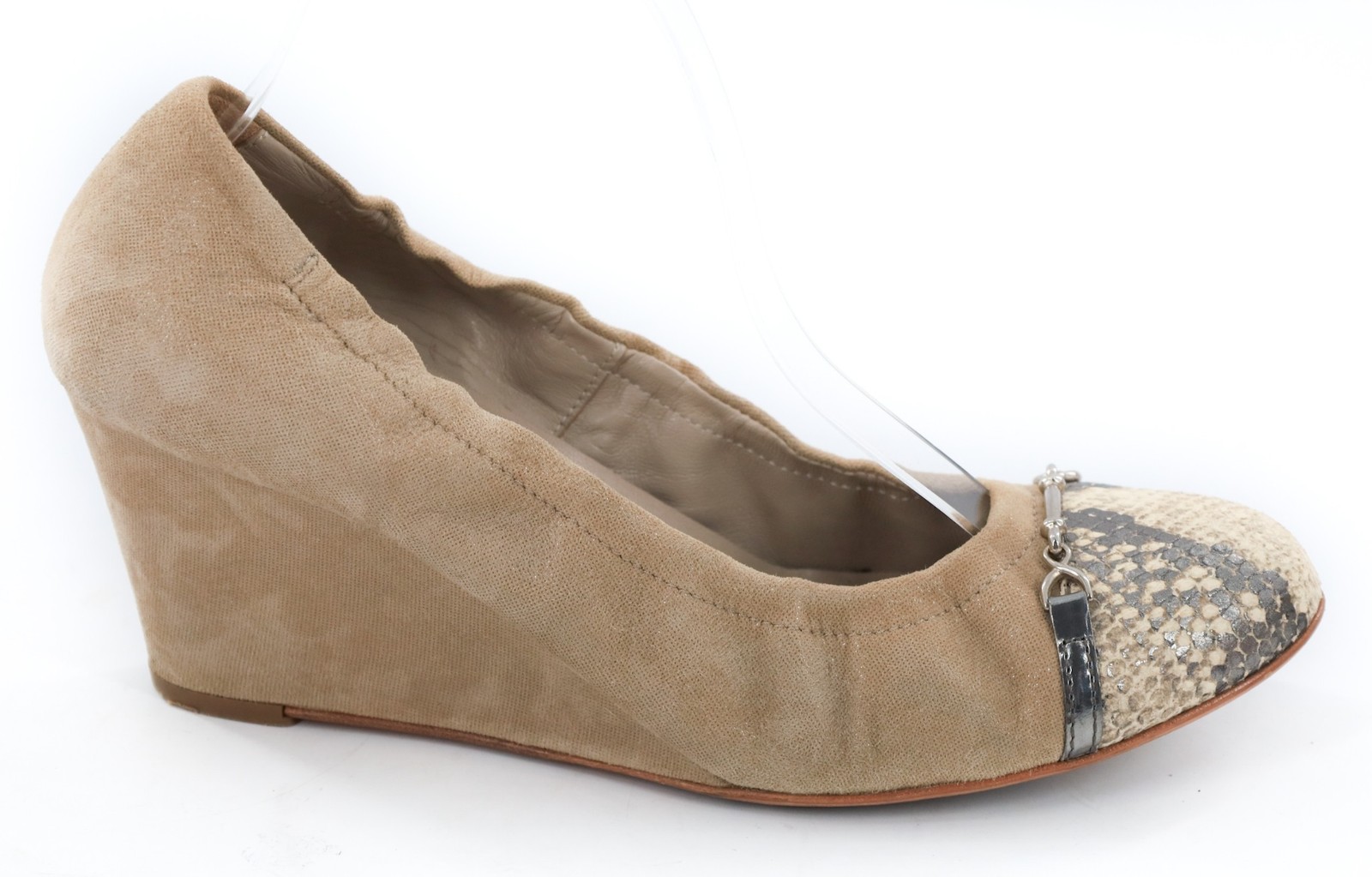 AGL Attilio Giusti Leombruni Snakeskin Cap Toe Wedge Pumps Beige Size 40 / 9.5