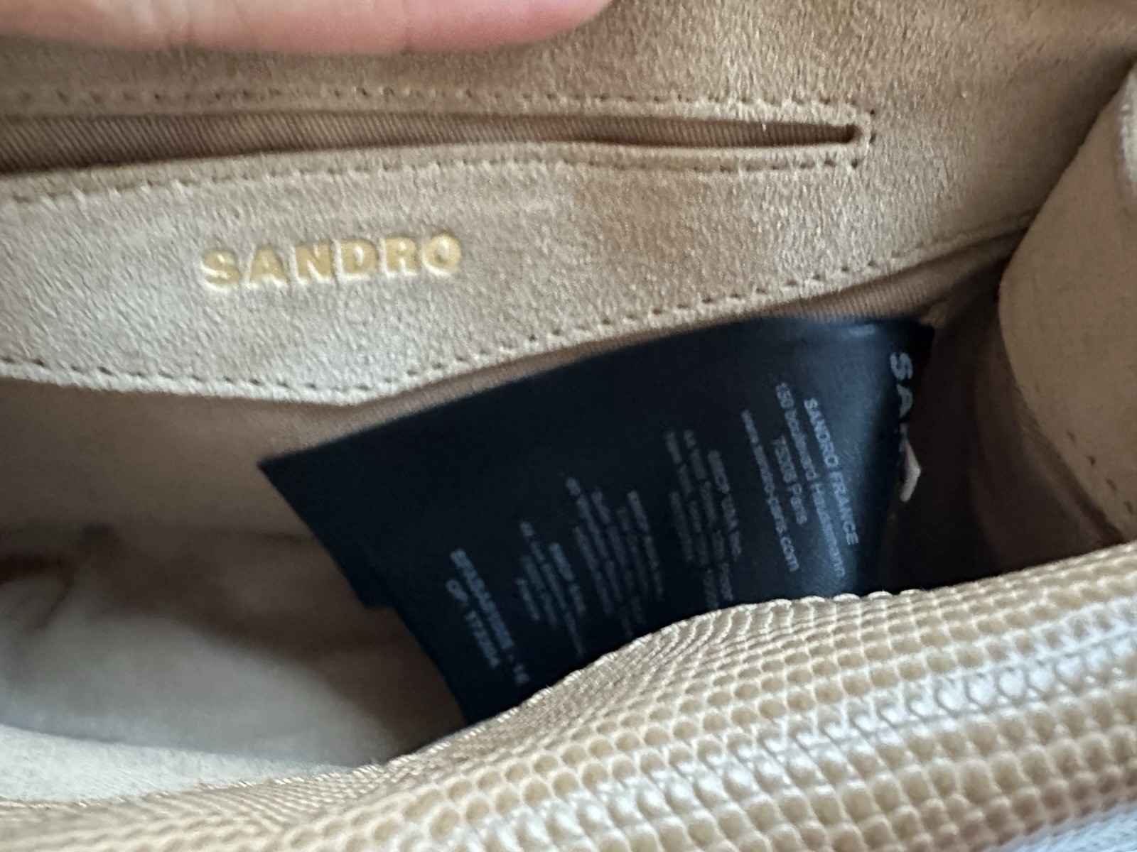 (Excellent Condition with Tags) SANDRO YZA Leather Cross Shoulder Bag (Beige)