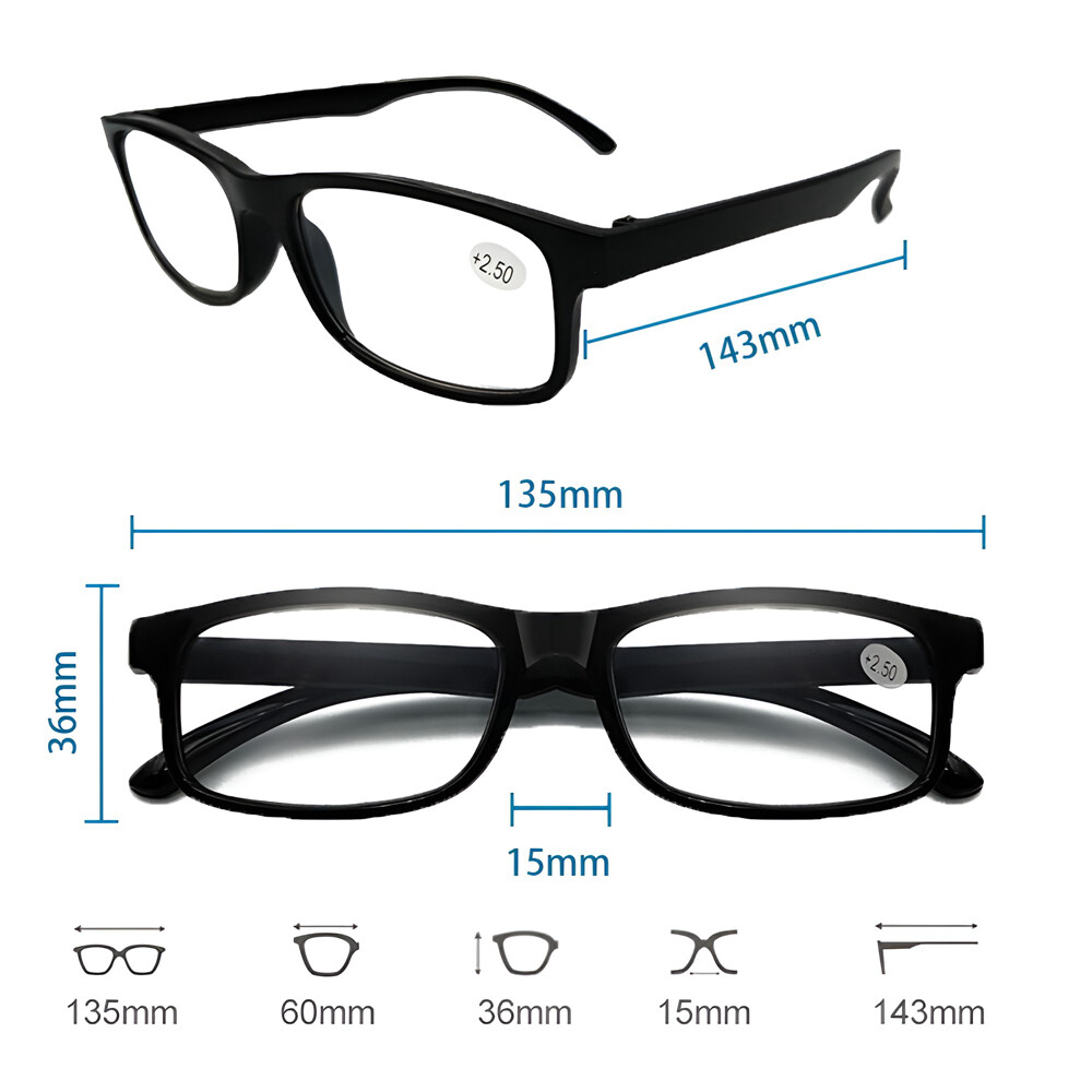 4 Pair Rectangular Spring Hinge Power Reading Reader Glasses For Mens Womens 1-3