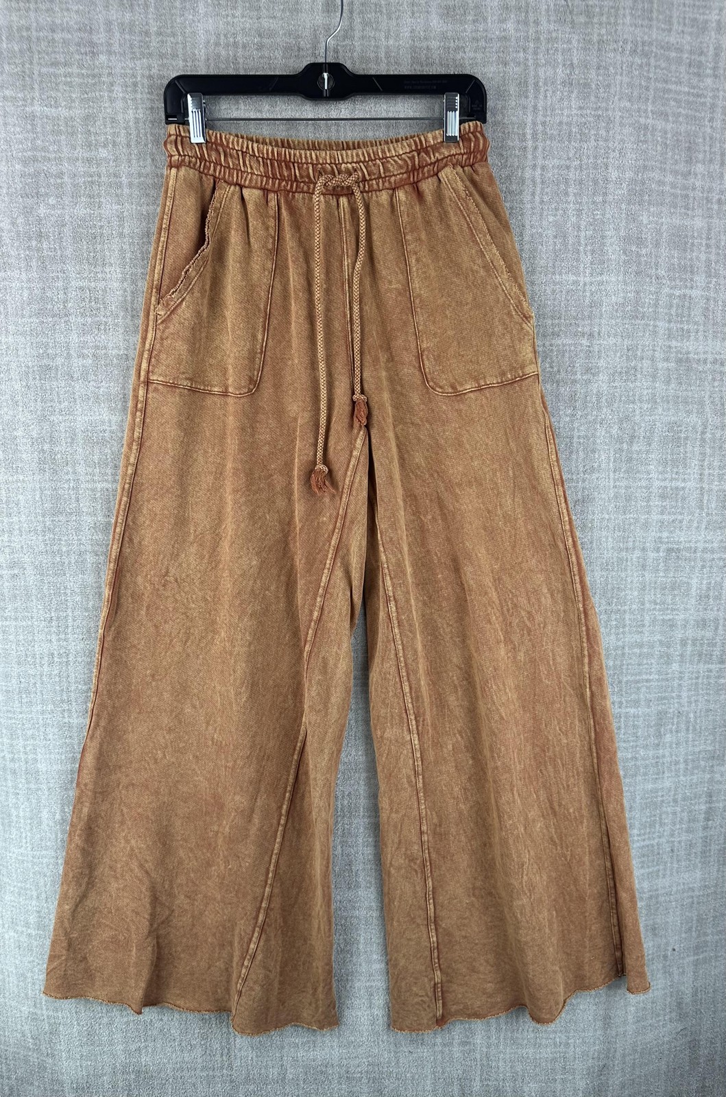 Three Bird Nest Pants Womens S Brown Harem Terry Cotton Pleated Drawstring