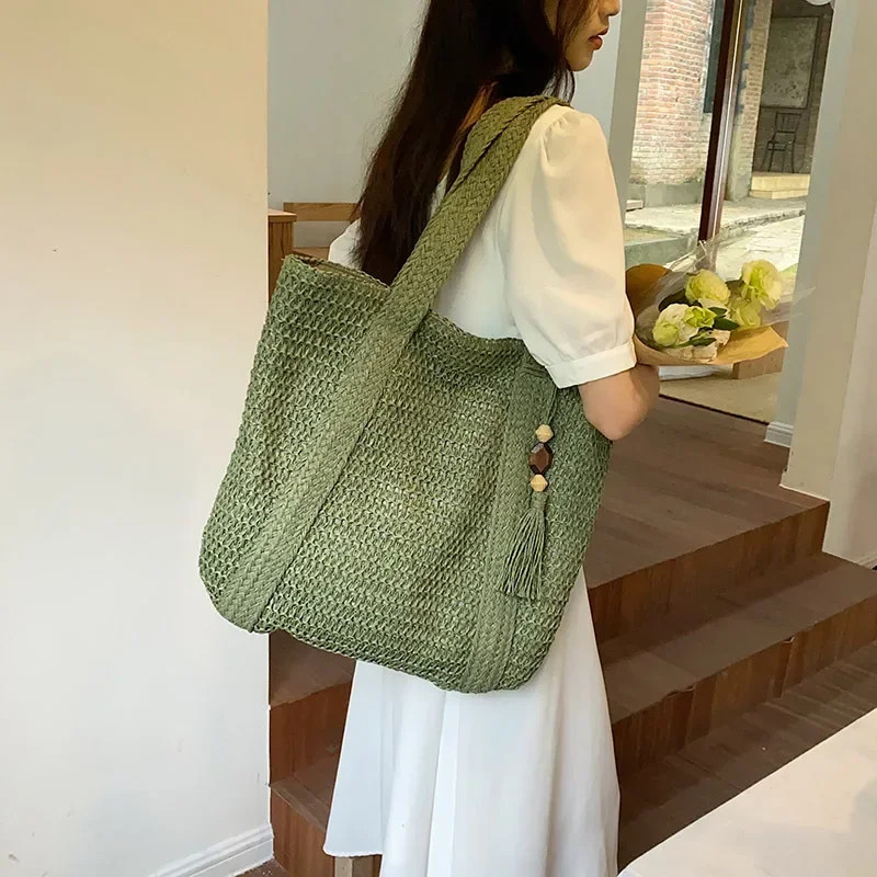 Elegant Ladies Straw Woven Handbag Women Holiday Beach Commute Casual Tote