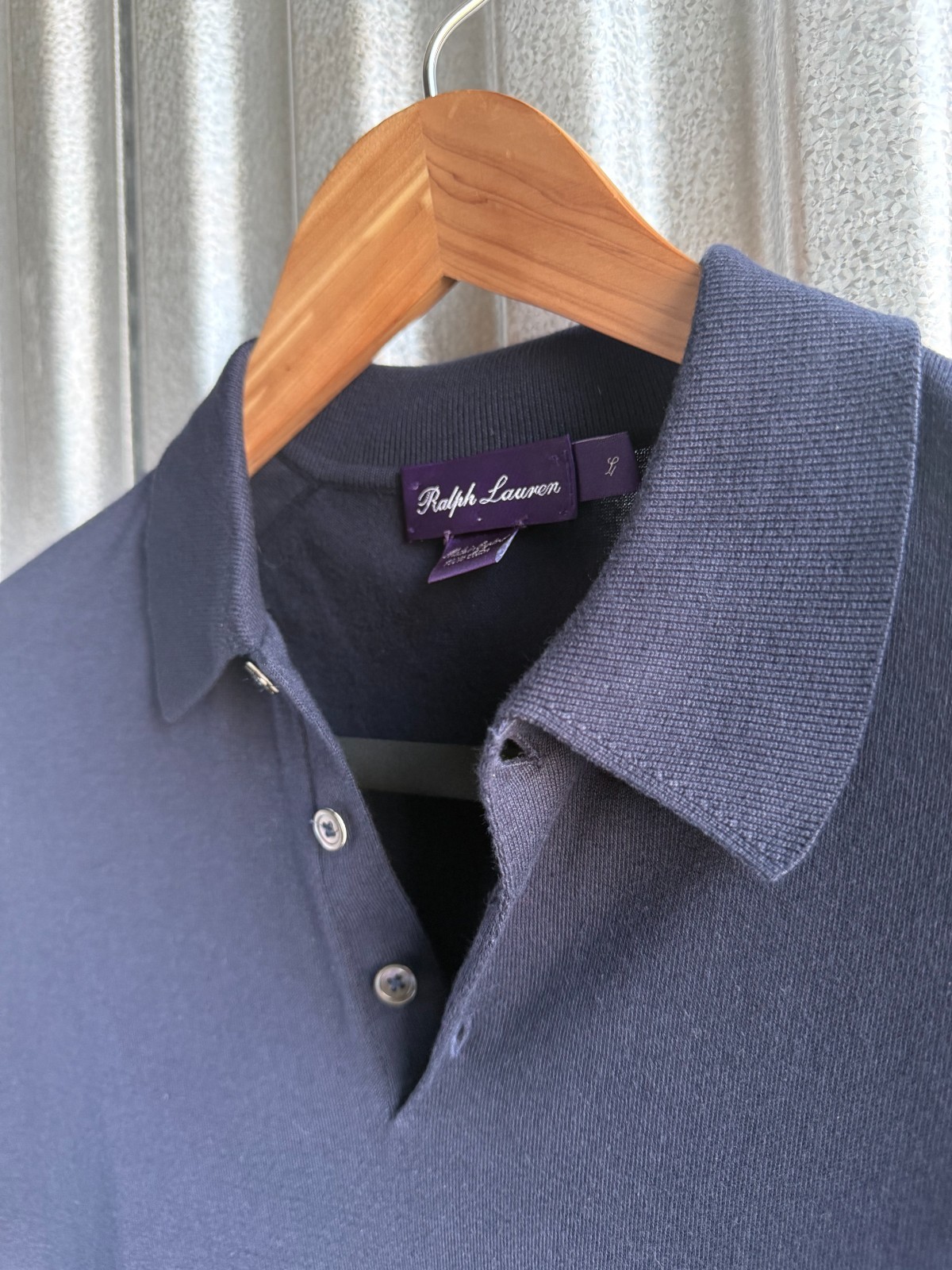 Ralph Lauren Purple Label Men Polo L Navy Blue Luxury Short Sleeve England
