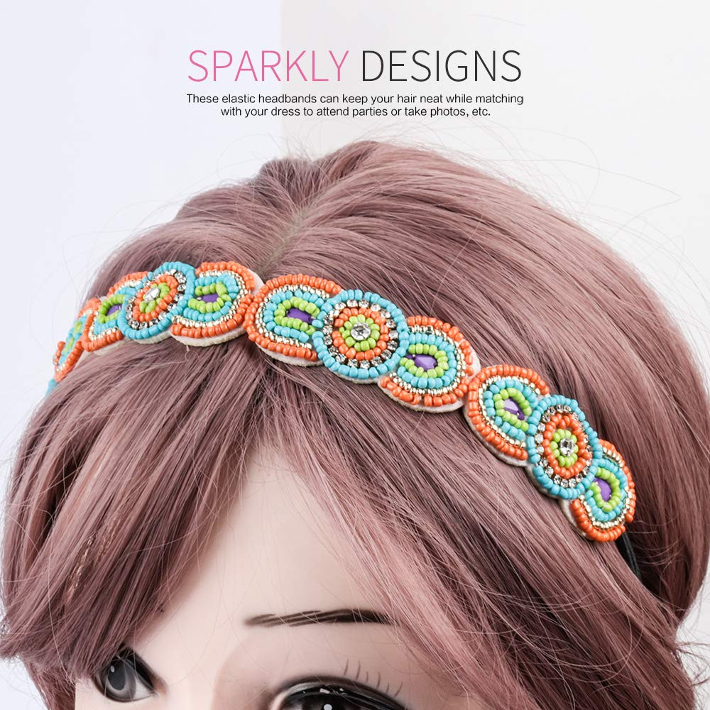6-Piece Vintage Rhinestone Beaded Headbands for Girls – Multicolor