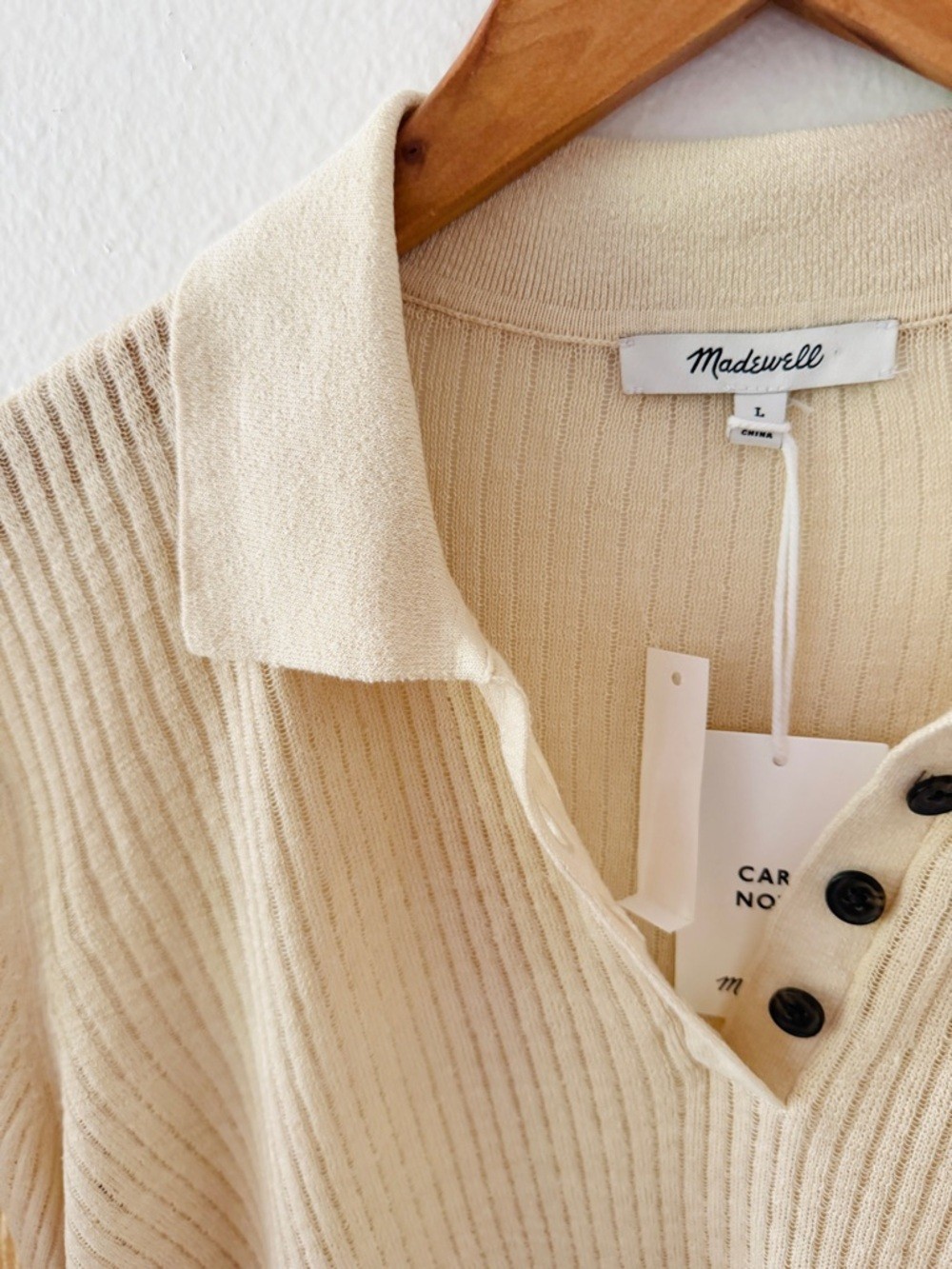 NWT Madewell Short-Sleeve Polo Sweater Tee in Beach Sand Large