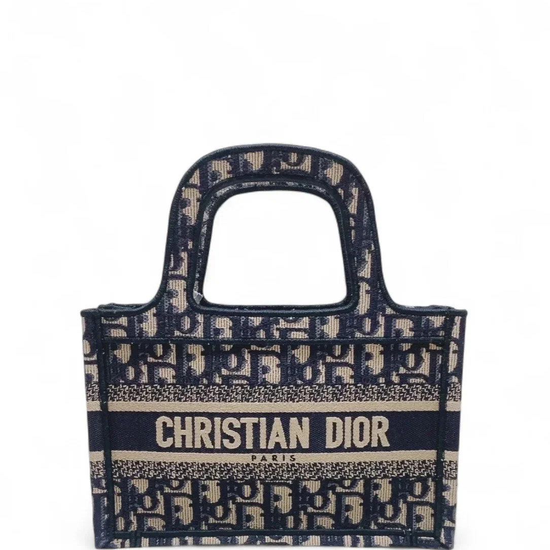 Dior Mini Book Tote Beige Navy Canvas (aa072326o6r)