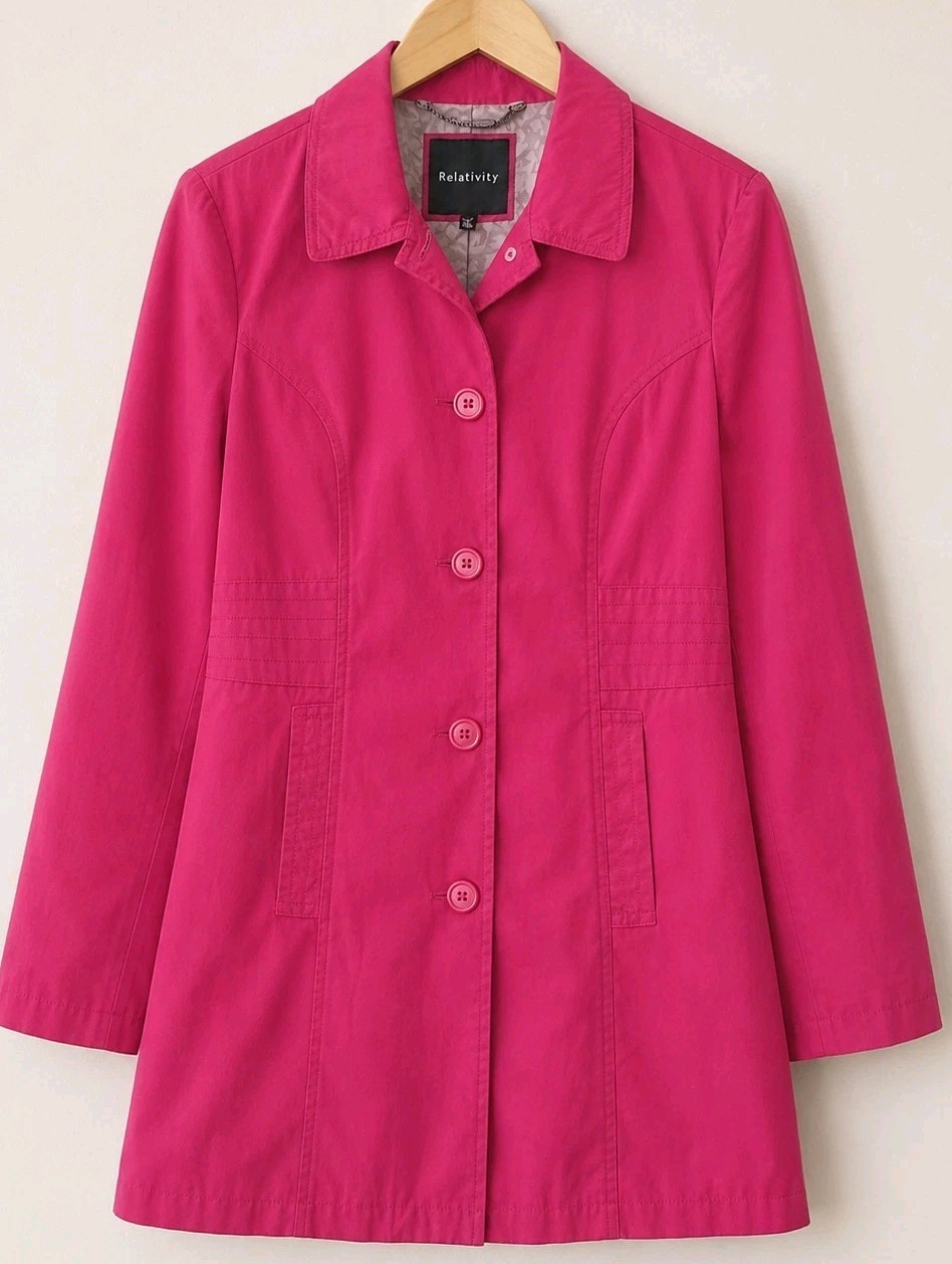 Relativity Trench Coat Women’s M Raspberry Pink Lined Spring Jacket Rain Coat
