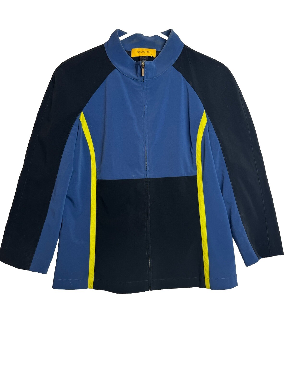 Vtg St. John Yellow Label Blue And Black Zip Bomber Jacket S