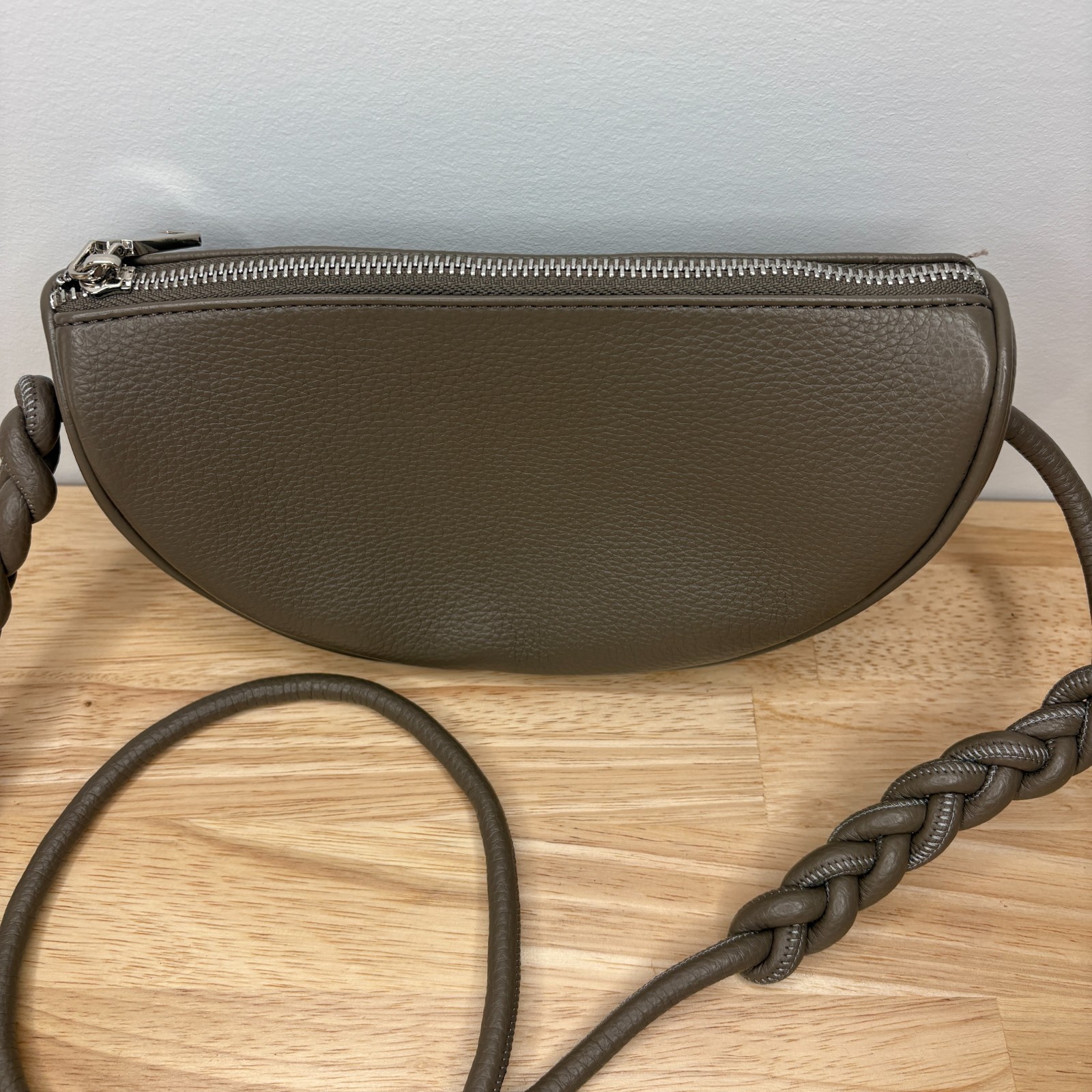 Melie Bianco Dark Beige Braided Cross Body Bag Small Vegan