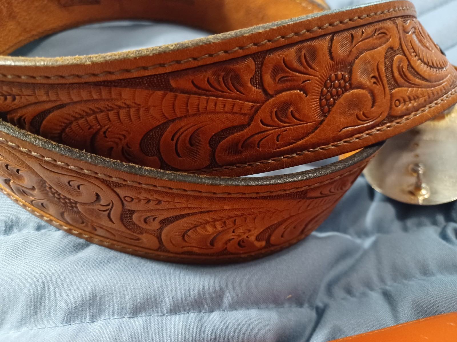 Vintage Used Comanche Brown Leather Belt With Stone Belt Buckle Size 40 (U28)