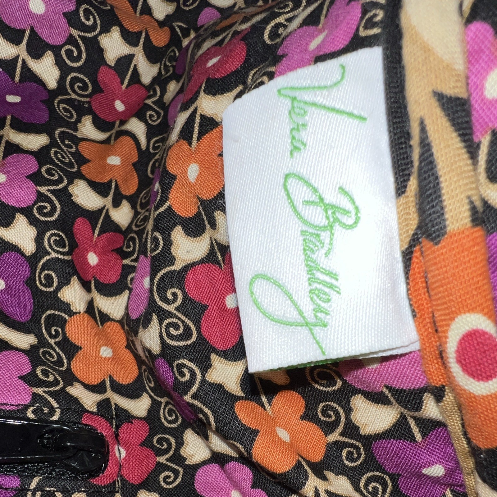 Vera Bradley Large Floral Shoulder Bag Black Multicolor Lined Inner Pockets Zip
