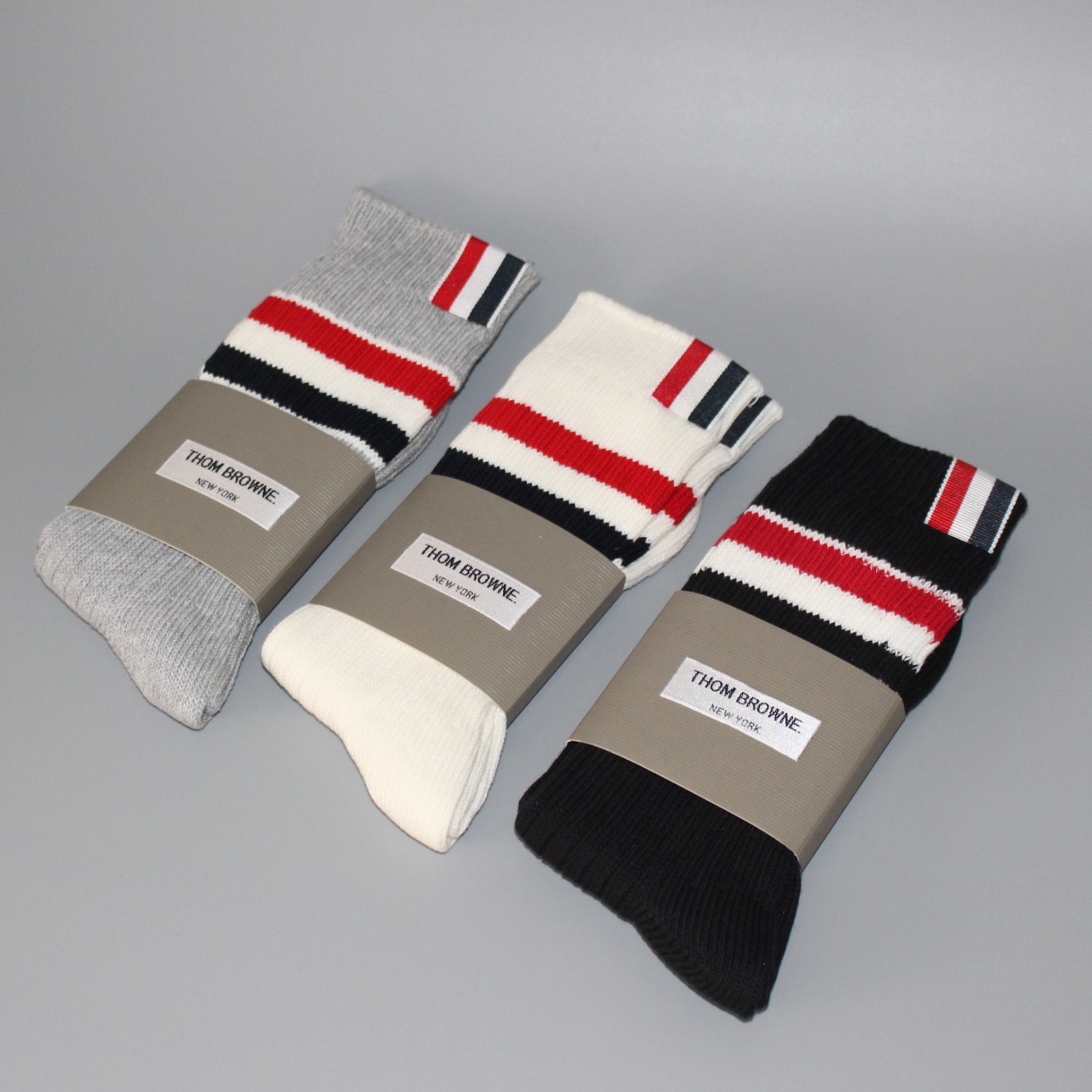 Thom Browne Autumn Winter Mid Calf Socks Cotton Knit Stripe Size O/S Three style