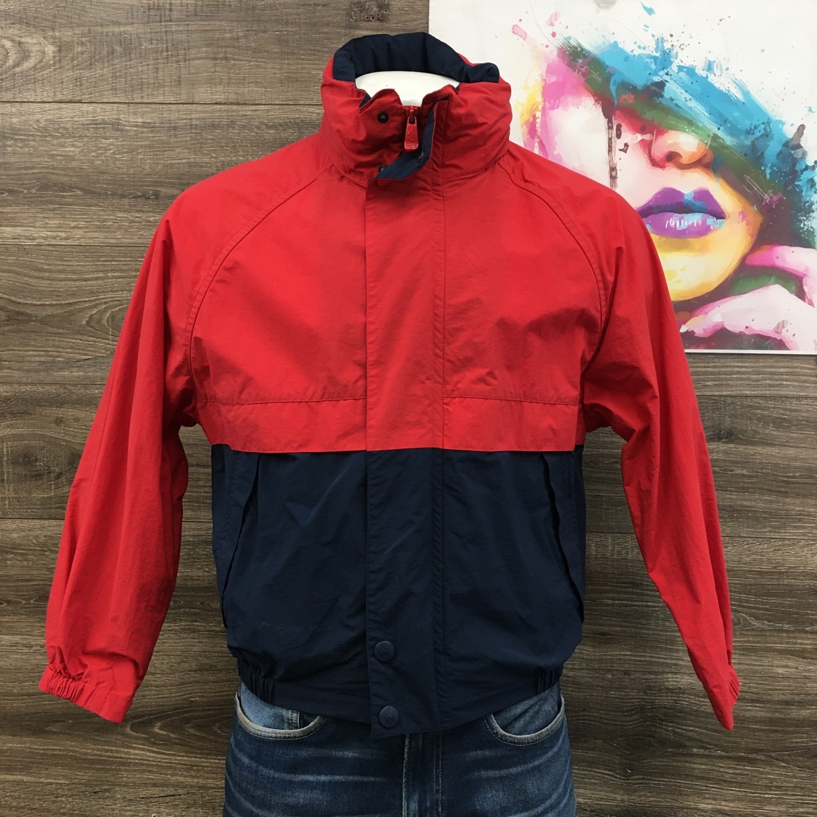Vintage Nautica Windbreaker Jacket Mens Small Red Navy Blue US2 Sailing 90s
