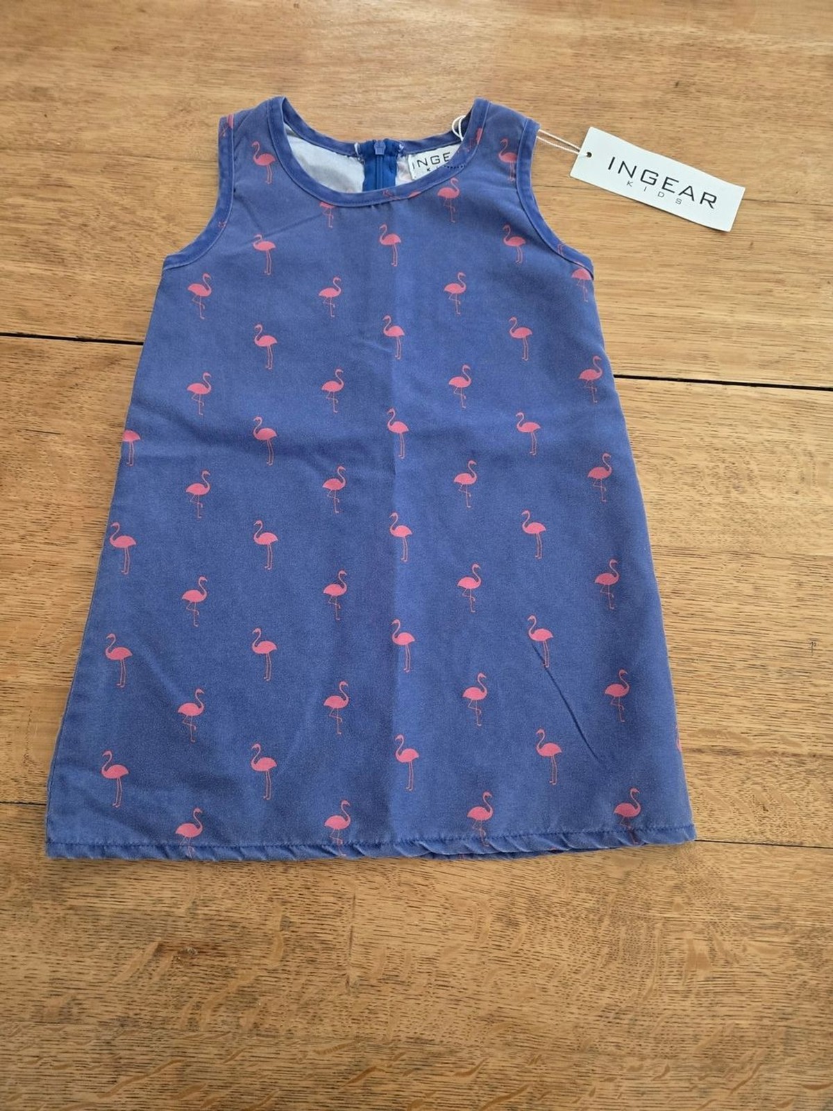 INGEAR Kids Blue Dress with Pink Flamingo Print