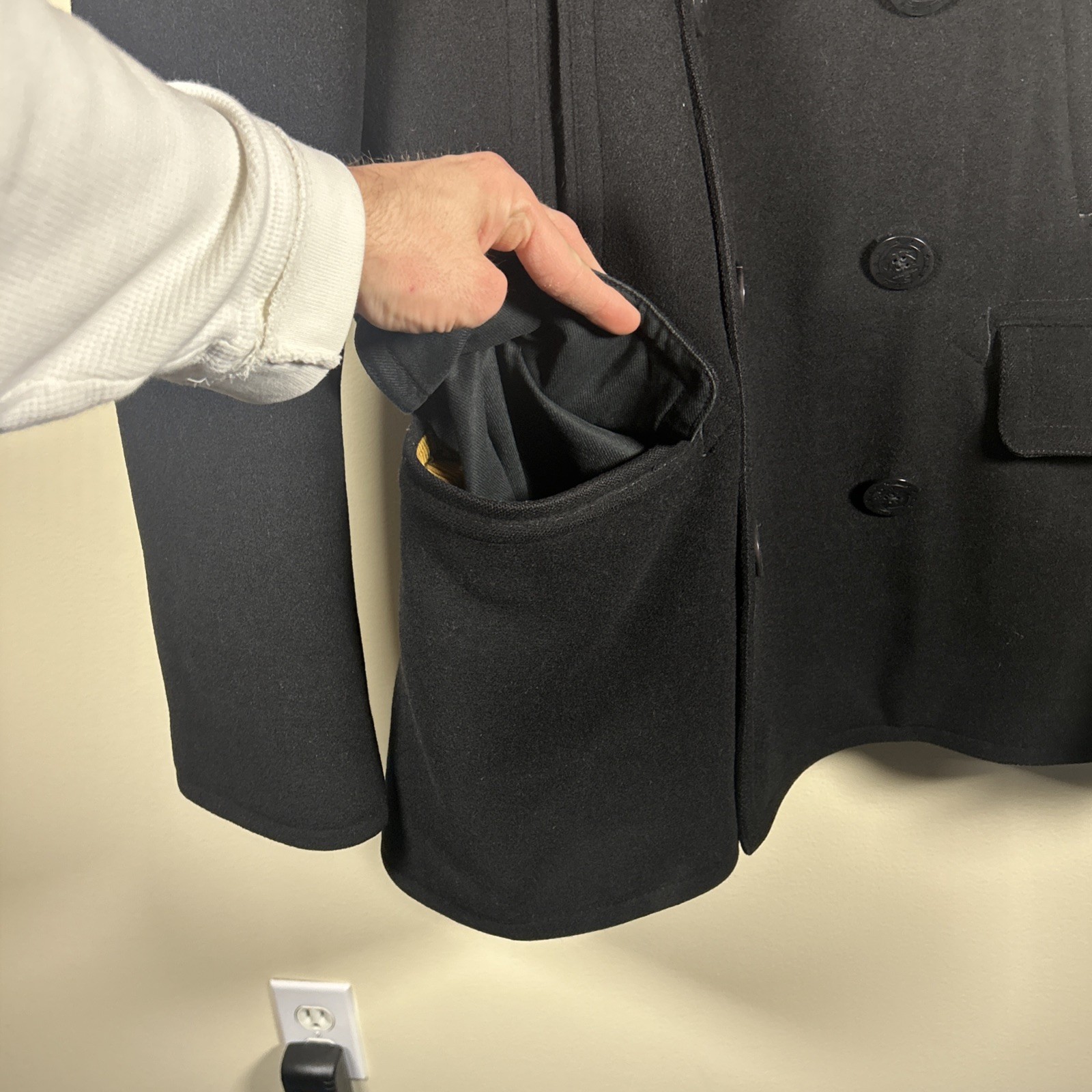 Polo Ralph Lauren Pea Coat Large Black Wool Double Breasted Anchor Naval RRL