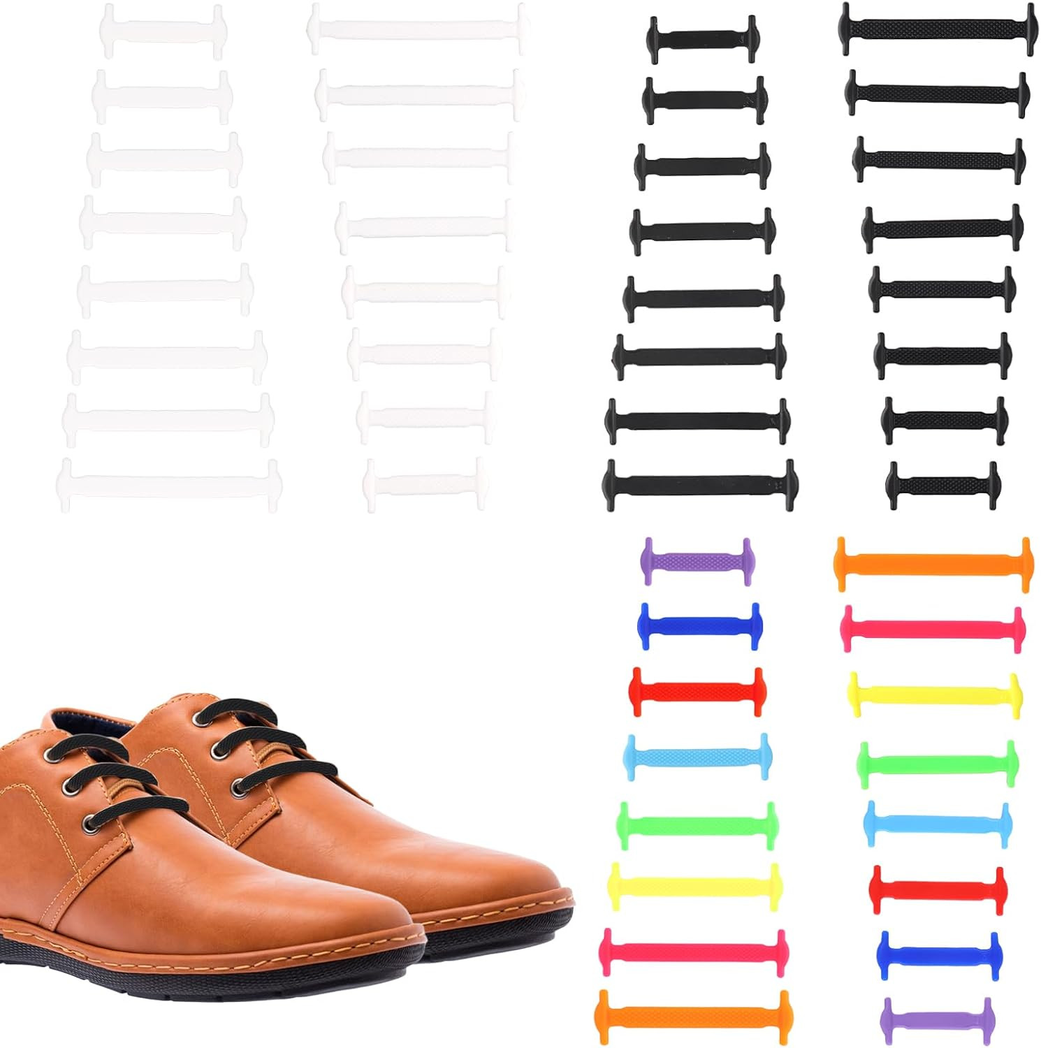 48PCS No Tie Shoelaces Elastic Silicone Shoe Laces for Adults Kids Multicolor