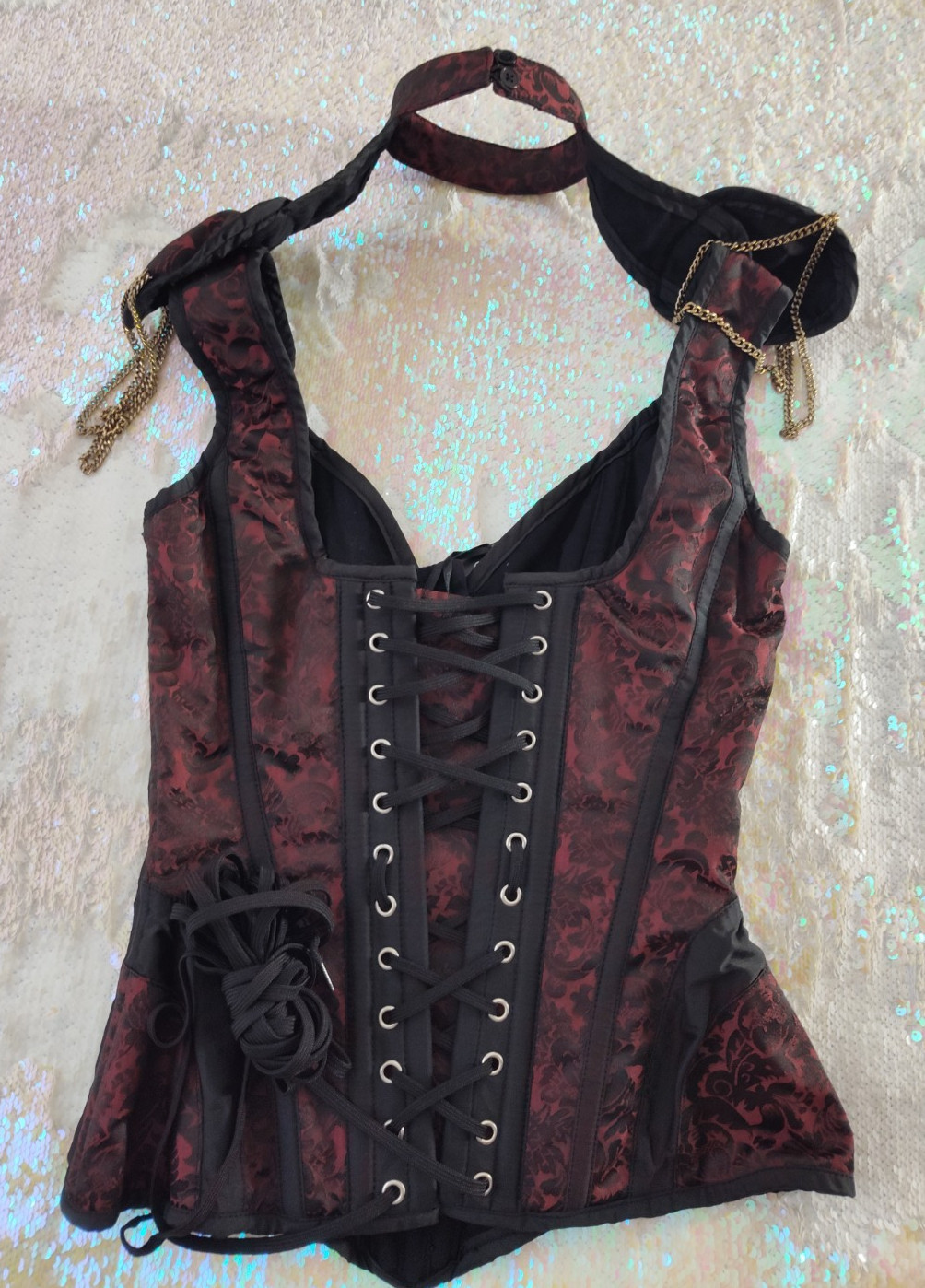 Corset Story Black/Red Steampunk Gothic Corset Side Zip Size 26 ST48